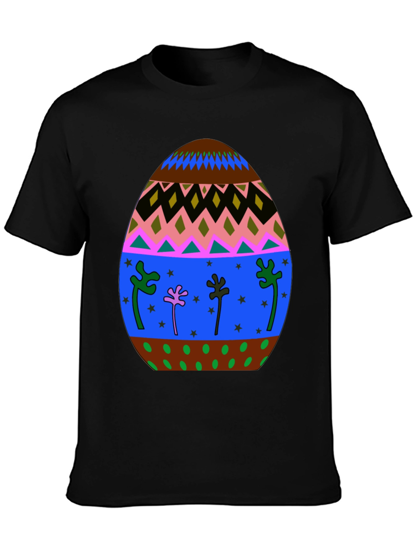 Festive Easter Egg Graphic Tee - Black Cotton