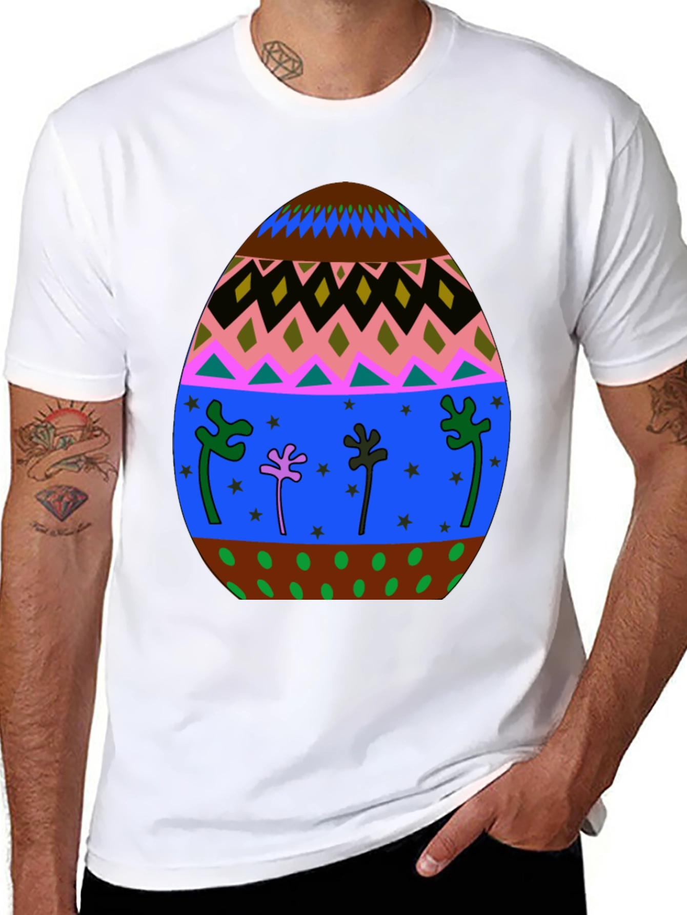 Festive Easter Egg Graphic Tee - Black Cotton