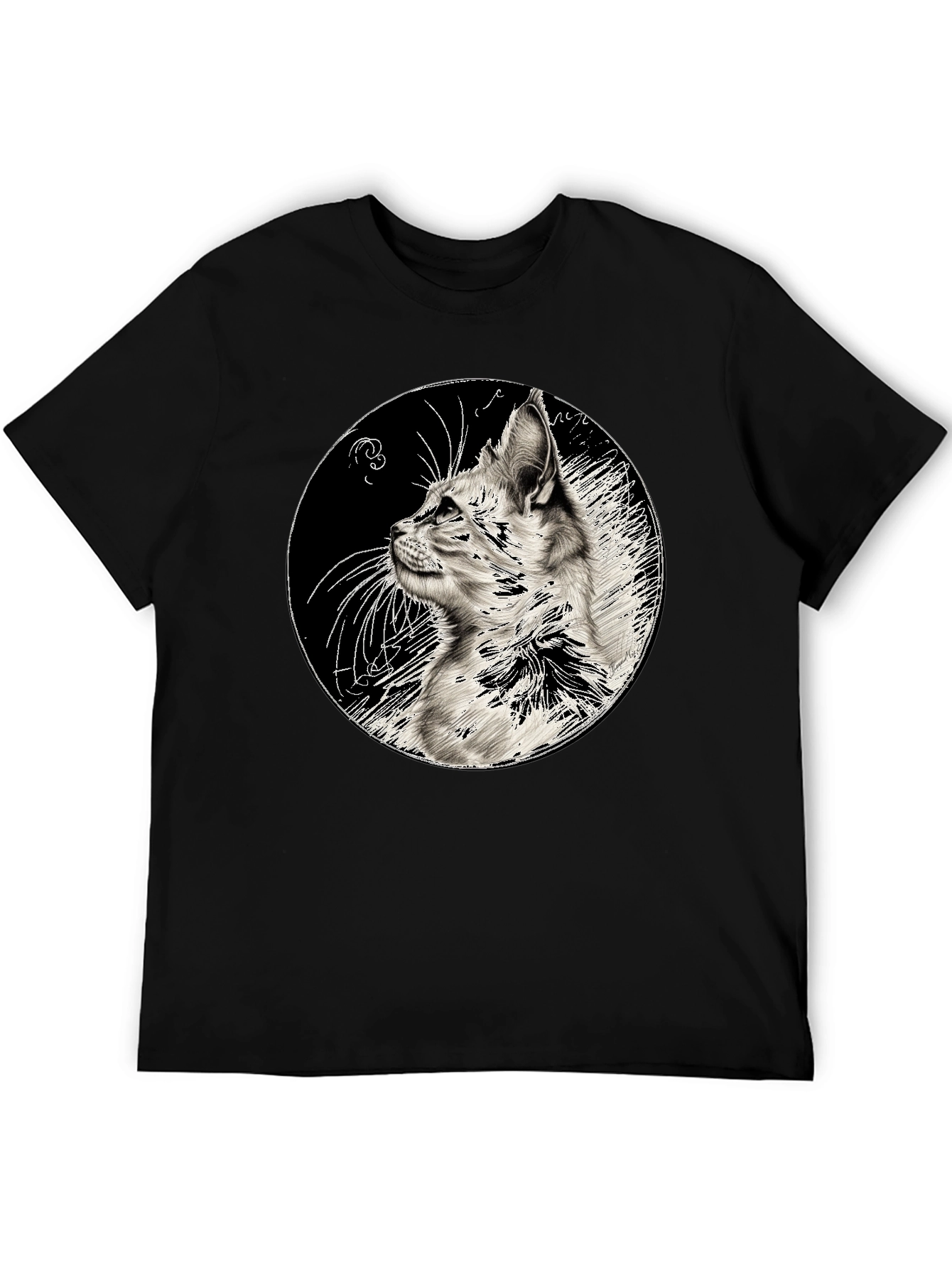 Cat Art Print Black T-Shirt