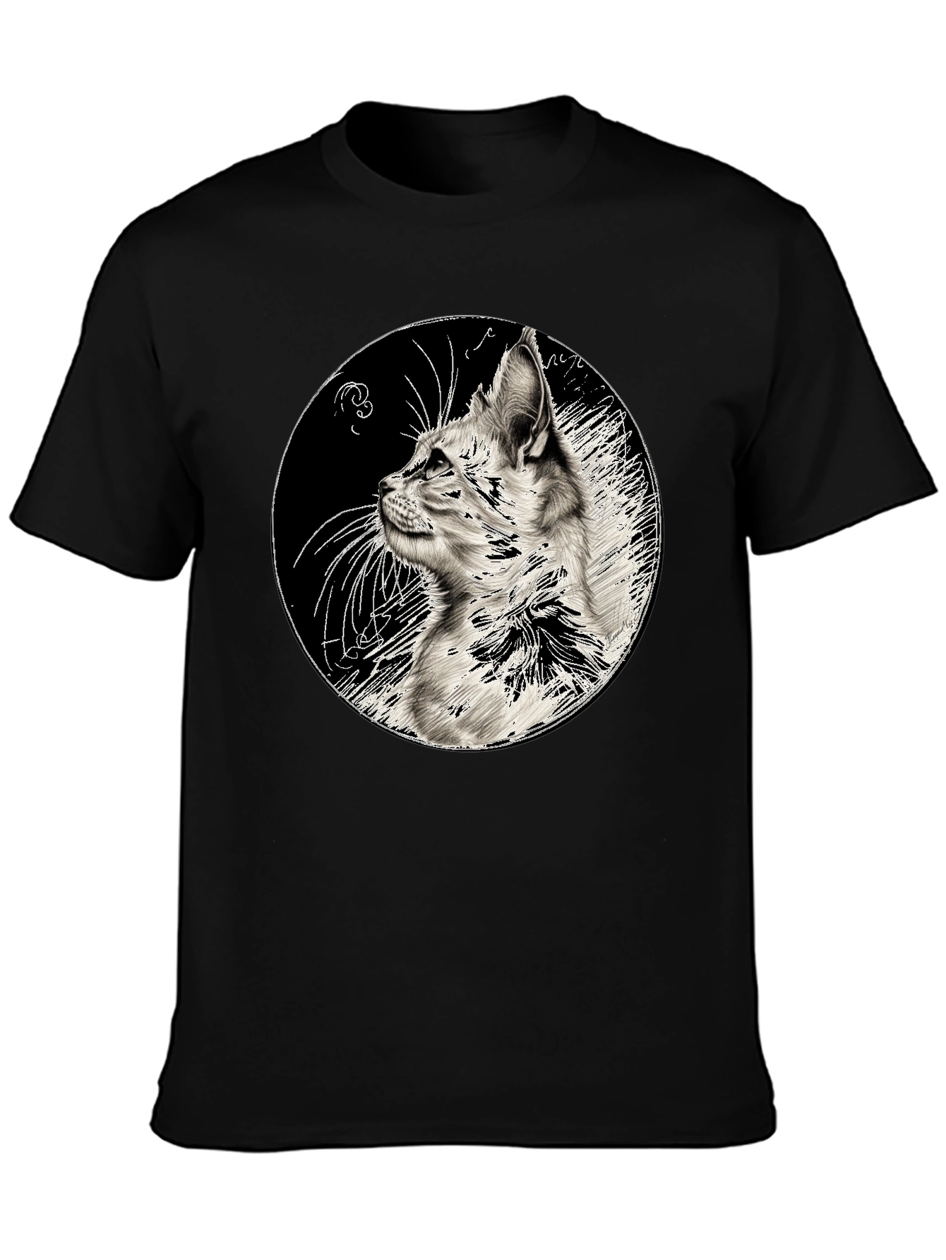 Cat Art Print Black T-Shirt