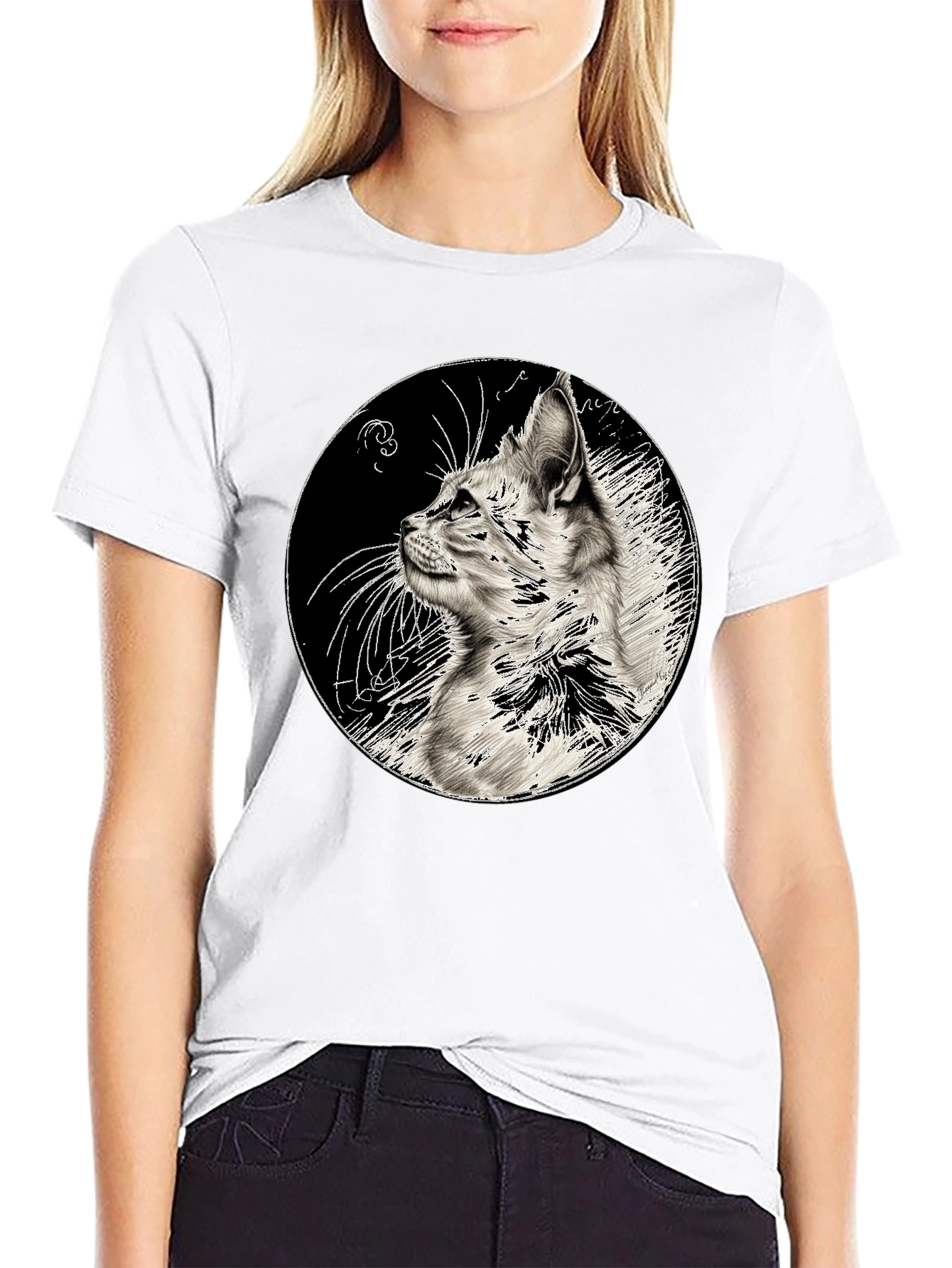 Cat Art Print Black T-Shirt