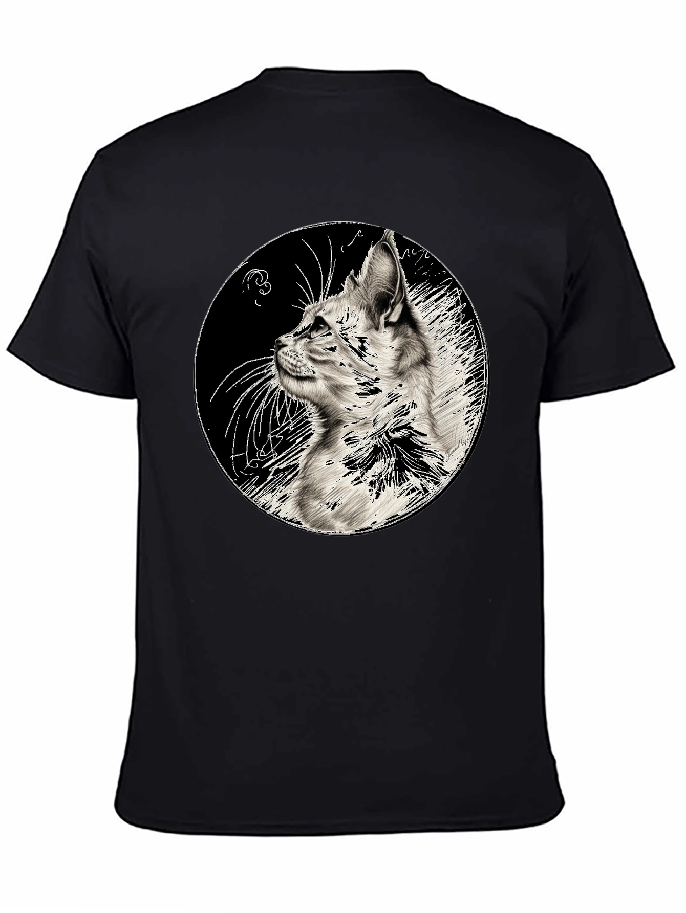 Cat Art Print Black T-Shirt