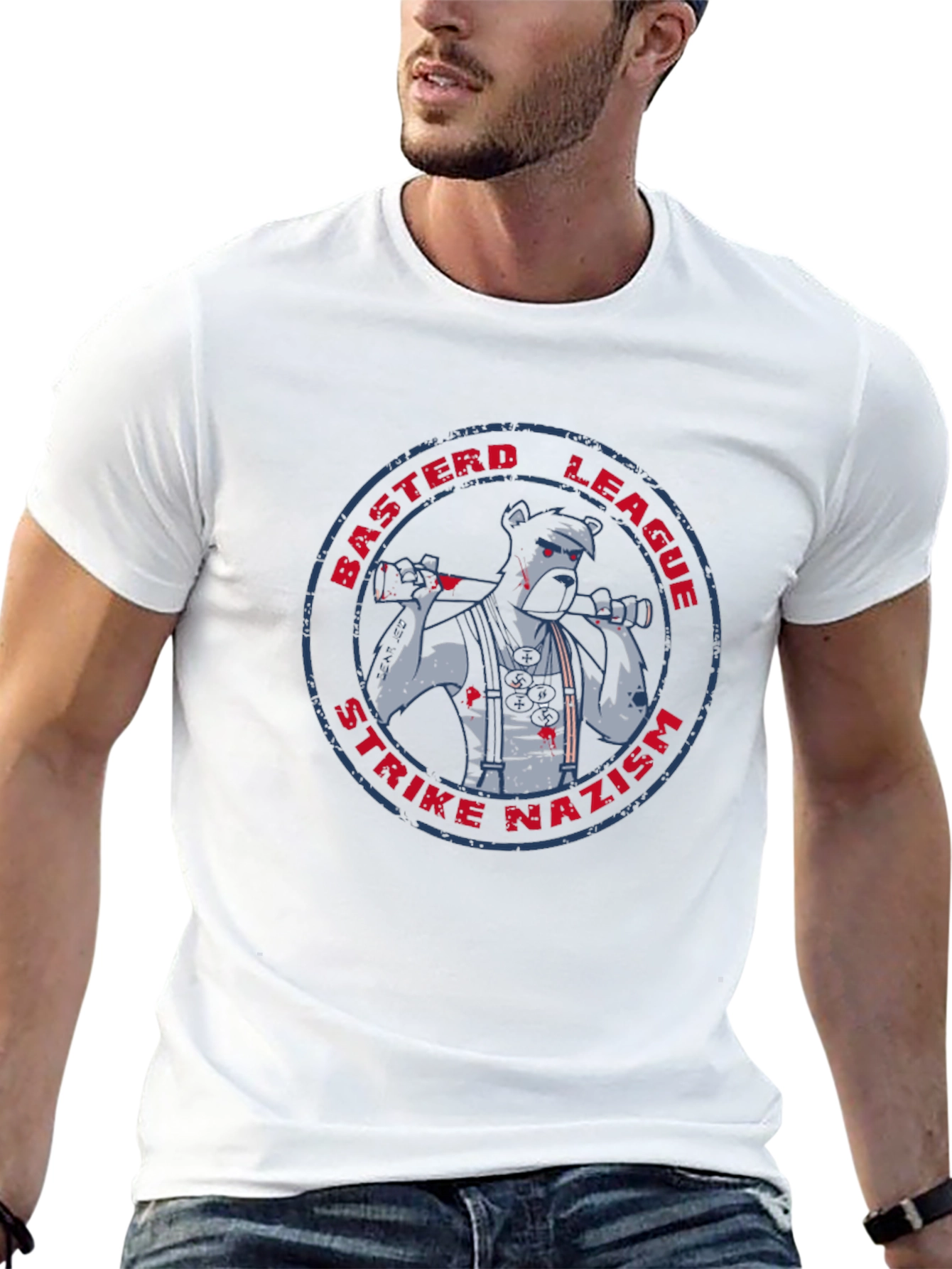 Bastard League Strike Nazism Graphic Tee - Anti-Fascist T-Shirt