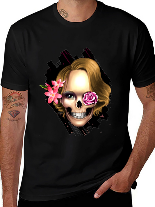 Skull & Flowers Graphic Tee - Trendy Halloween Style