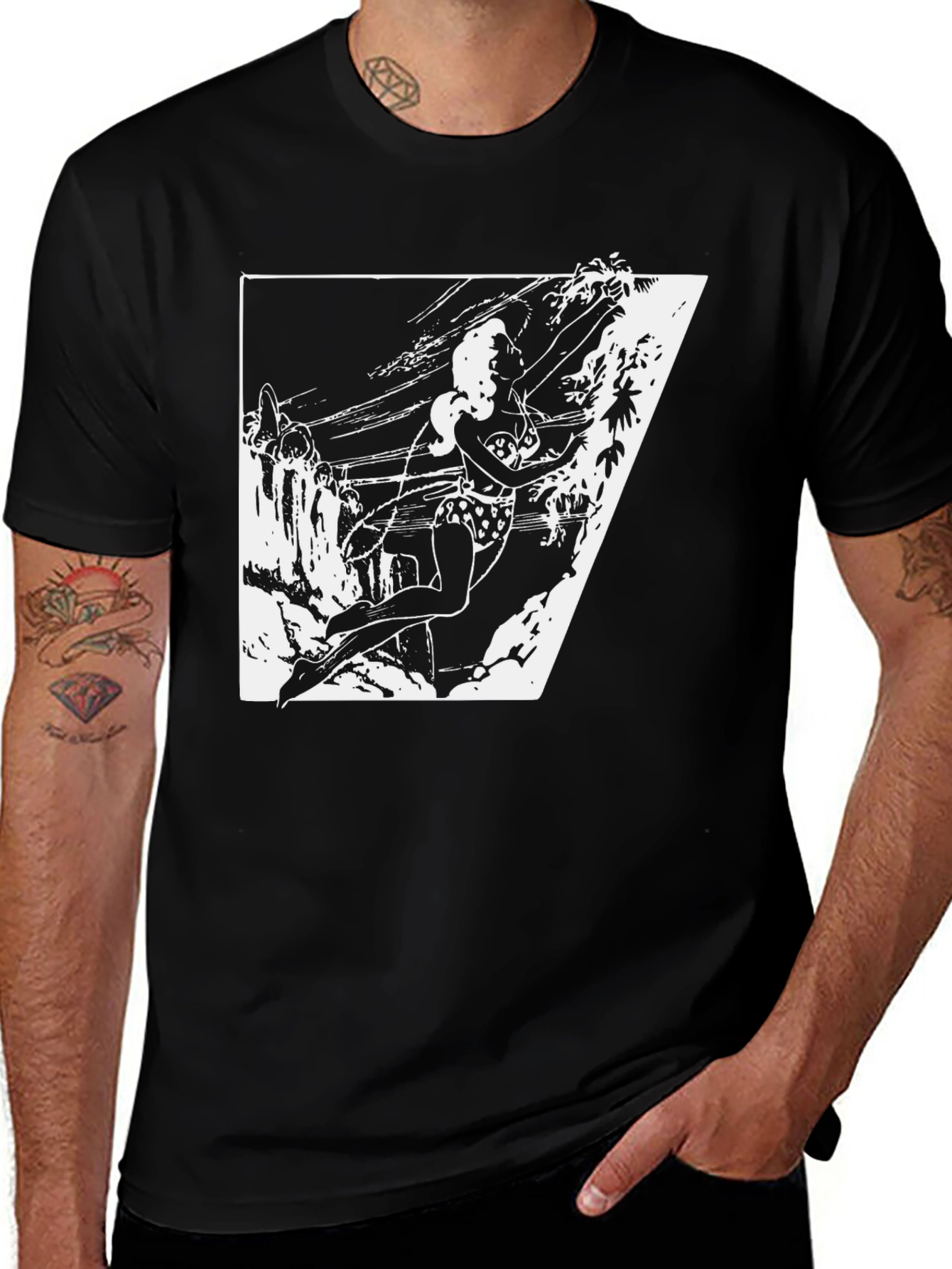 Black T-Shirt with White Jungle Girl Graphic