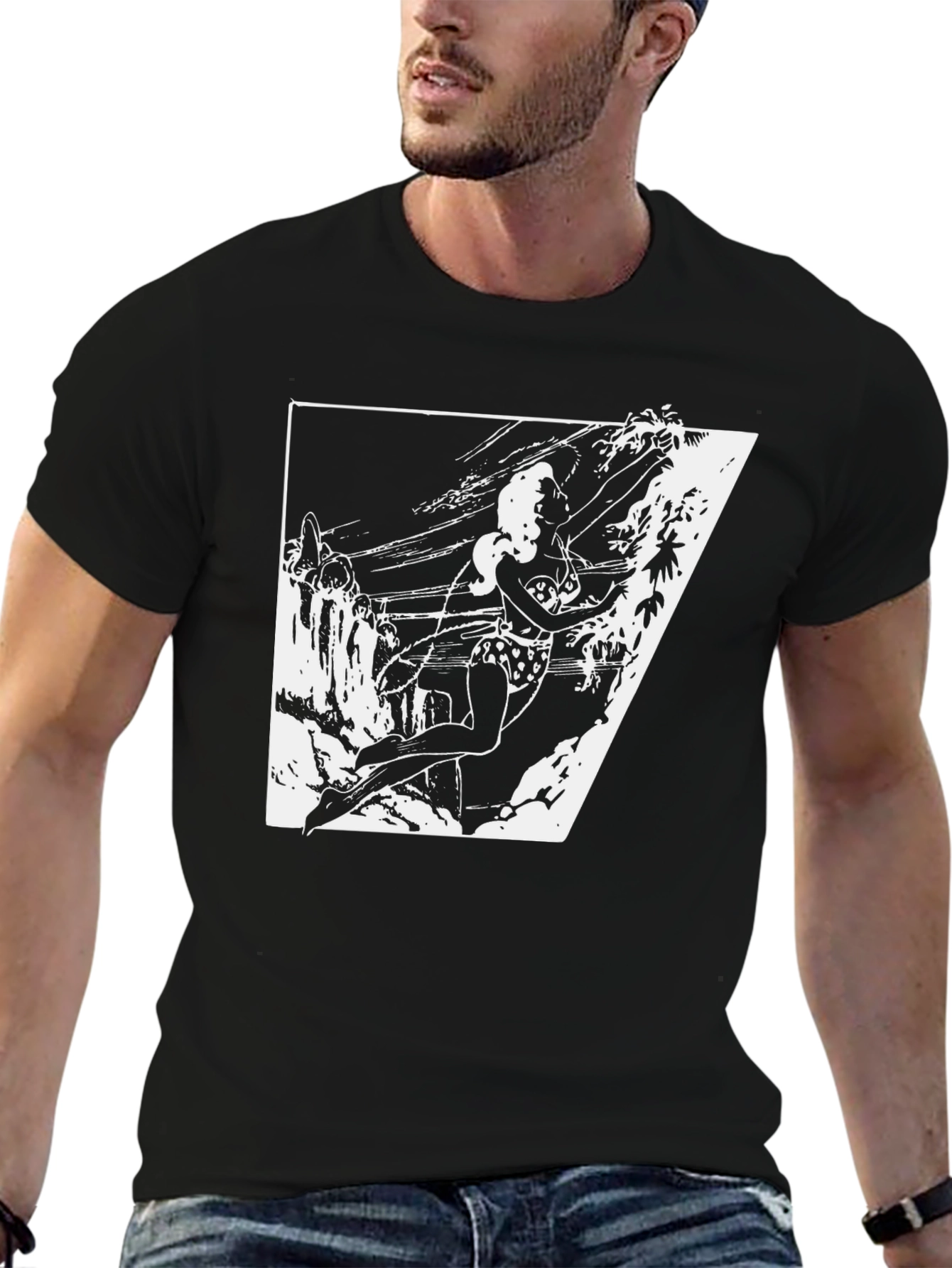 Black T-Shirt with White Jungle Girl Graphic
