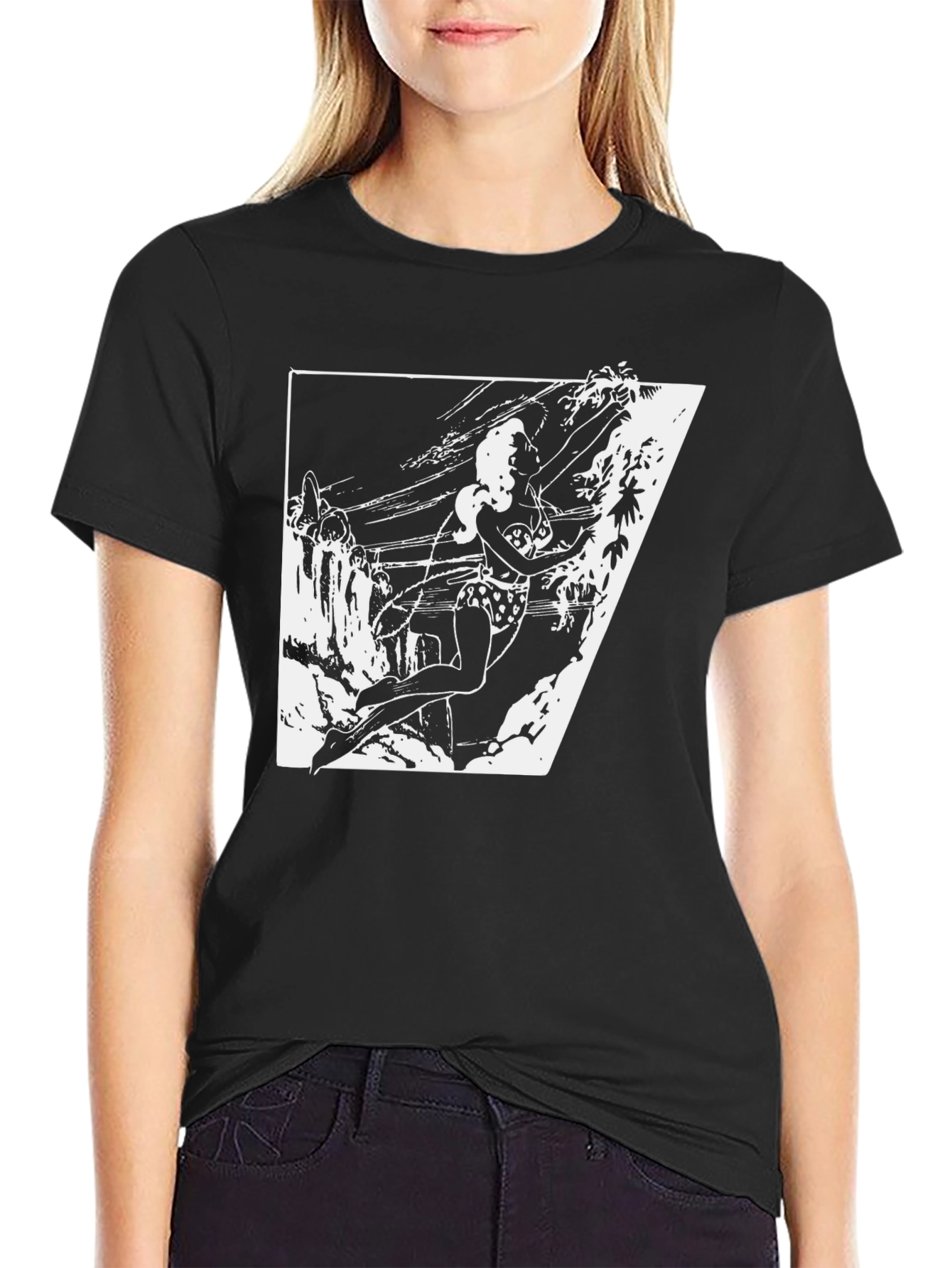 Black T-Shirt with White Jungle Girl Graphic