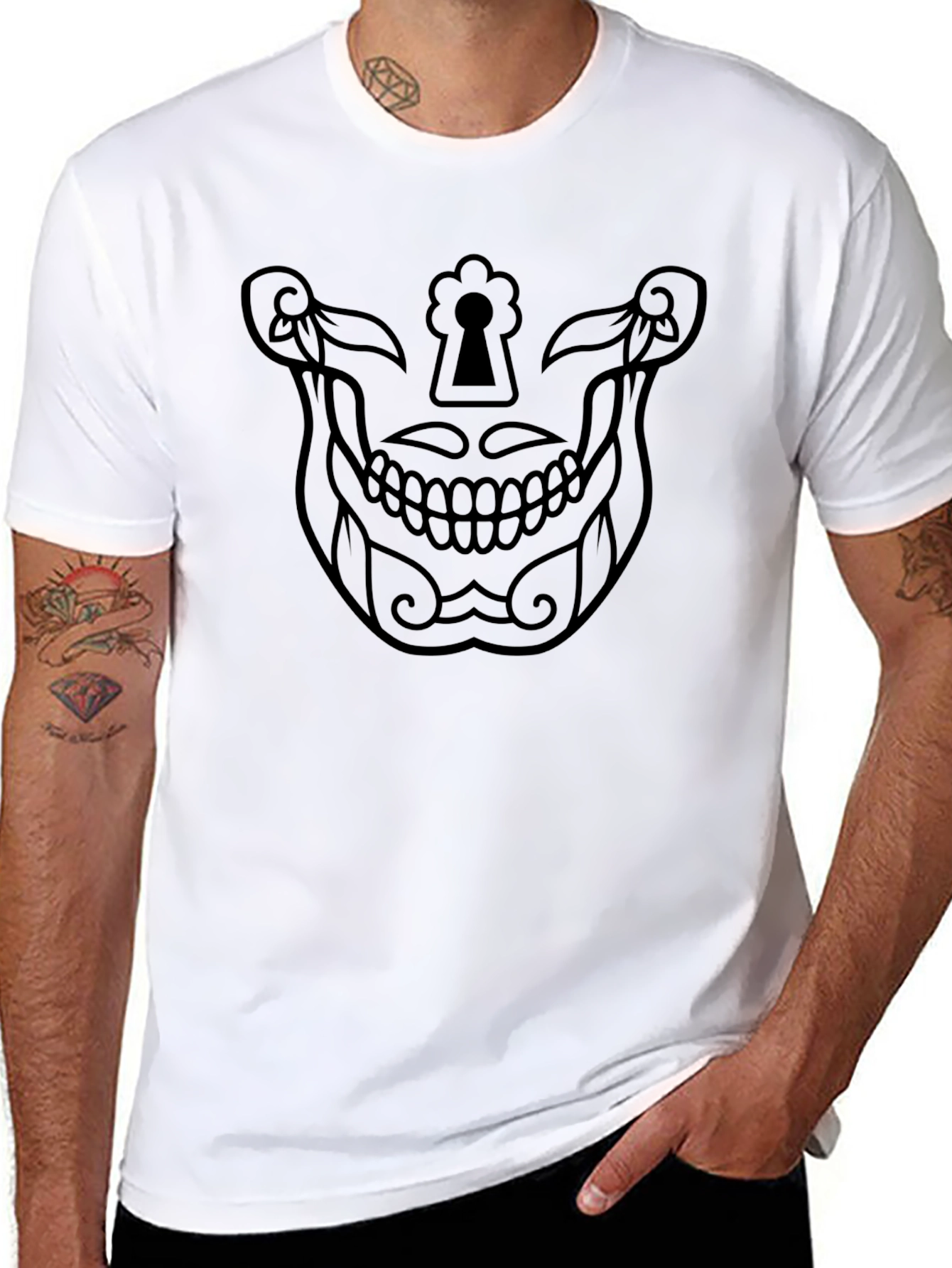 Skull Keyhole Graphic Tee - Mens Black T-Shirt