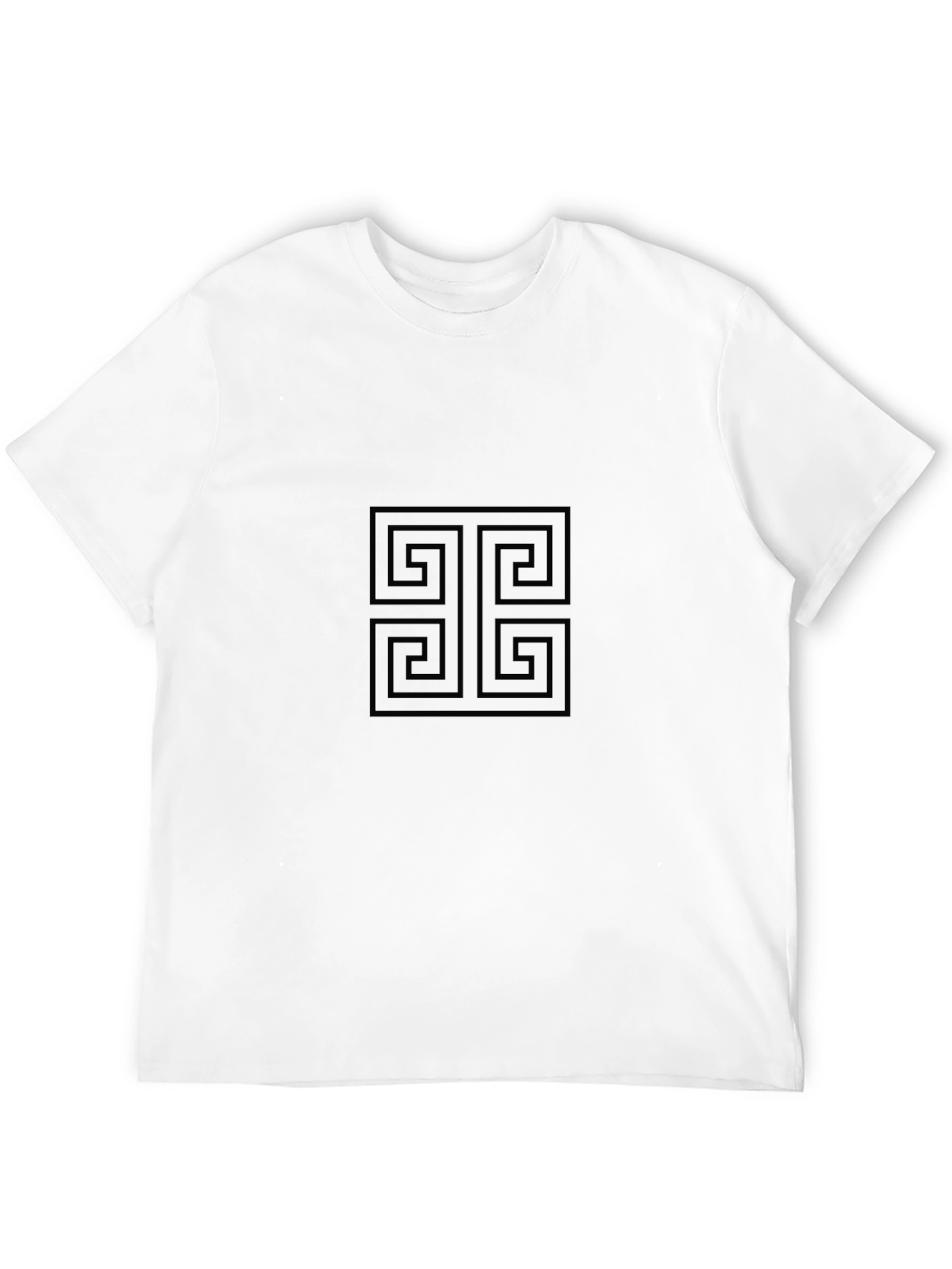Geometric Meander Pattern Black T-Shirt