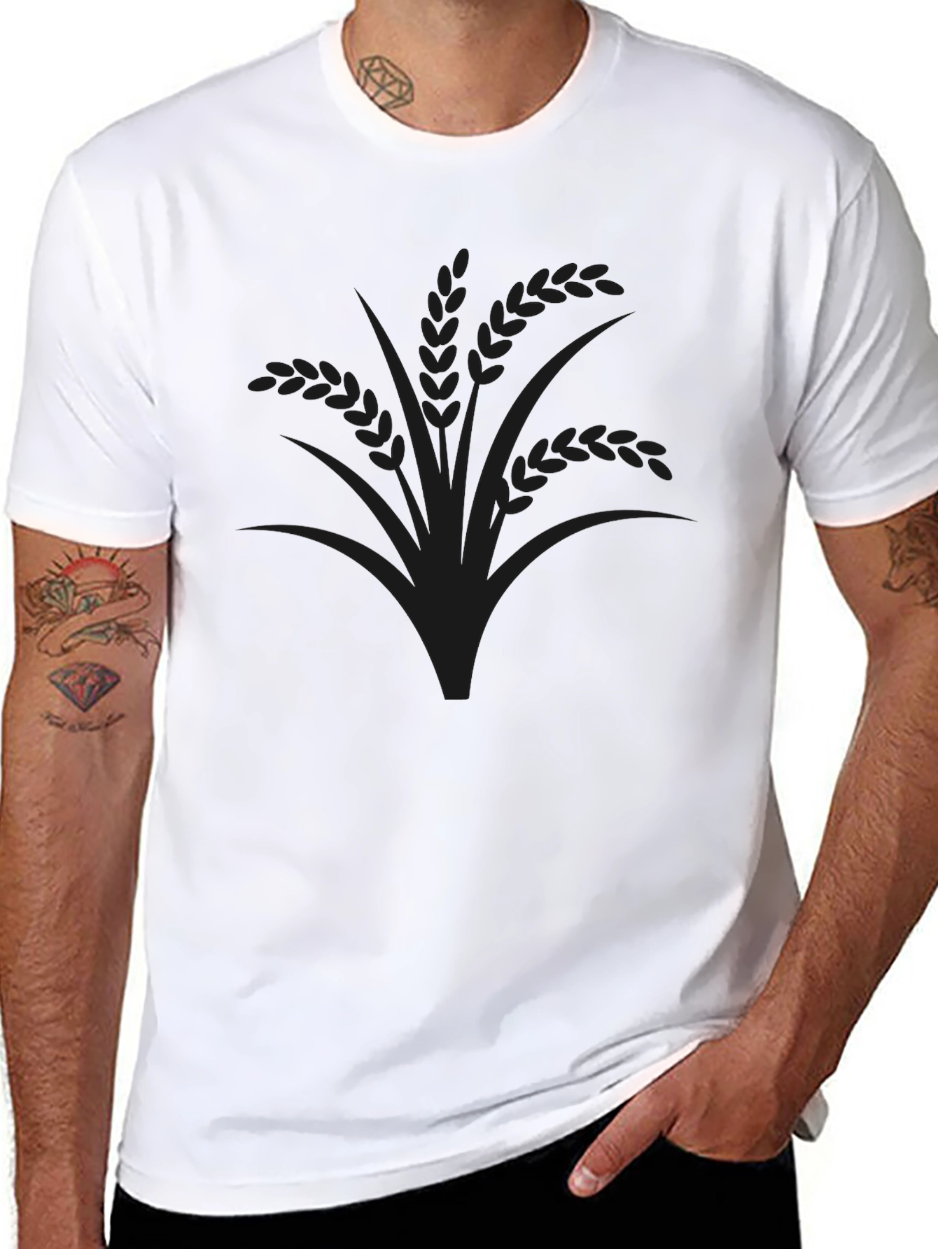 Mens Black Graphic Tee - Wheat Design