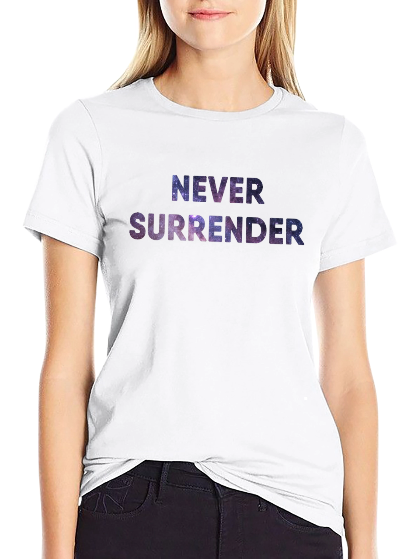 Never Surrender Galaxy Print Black T-Shirt