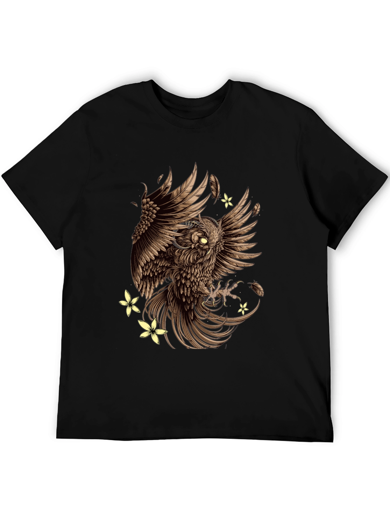 Owl & Flowers Graphic Tee - Mens Black T-Shirt