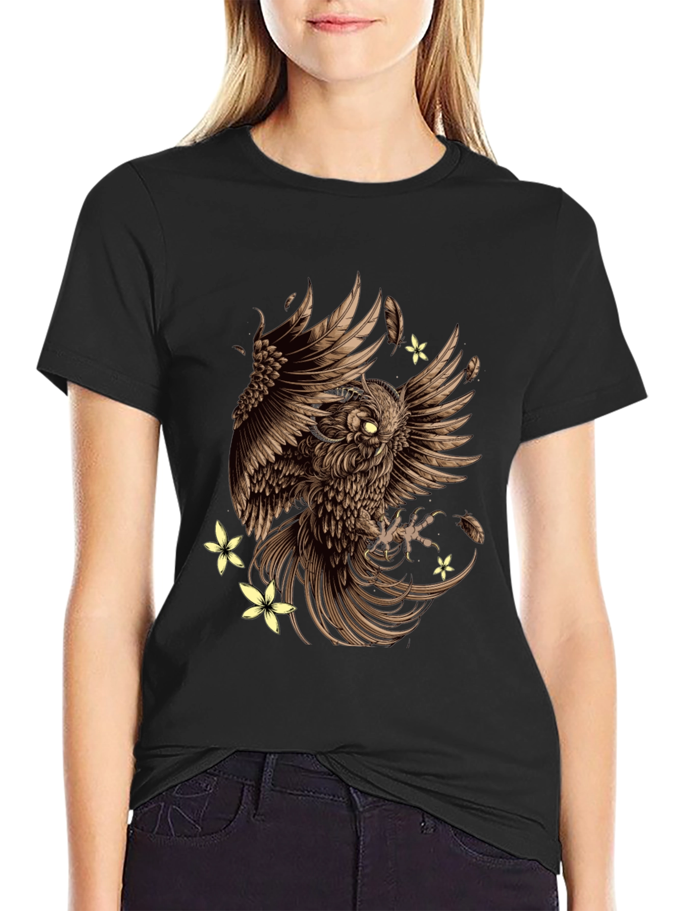 Owl & Flowers Graphic Tee - Mens Black T-Shirt