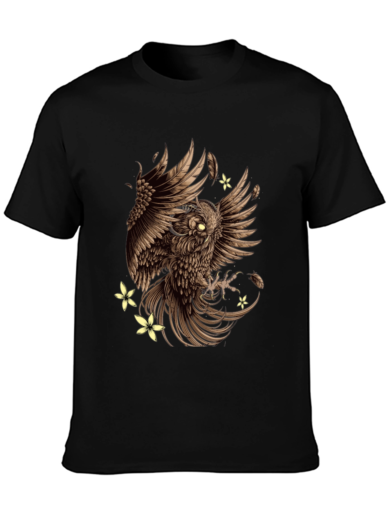 Owl & Flowers Graphic Tee - Mens Black T-Shirt