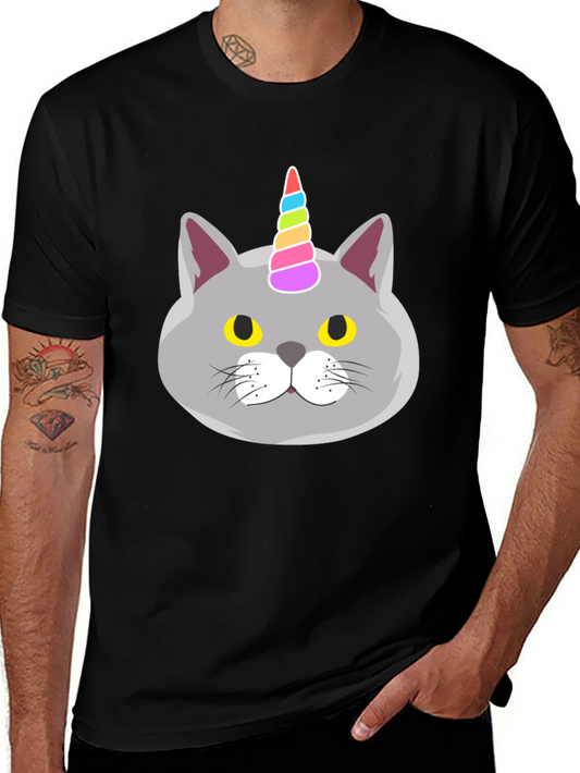 Unicorn Cat Graphic Tee - Mens Black T-Shirt