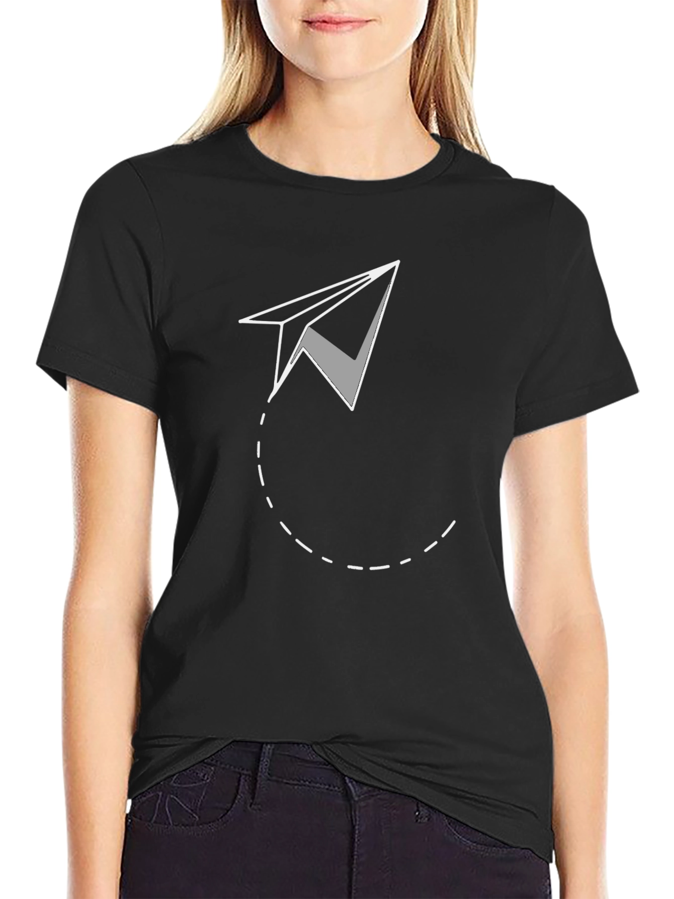 Paper Airplane Graphic Tee - Black Cotton Comfort