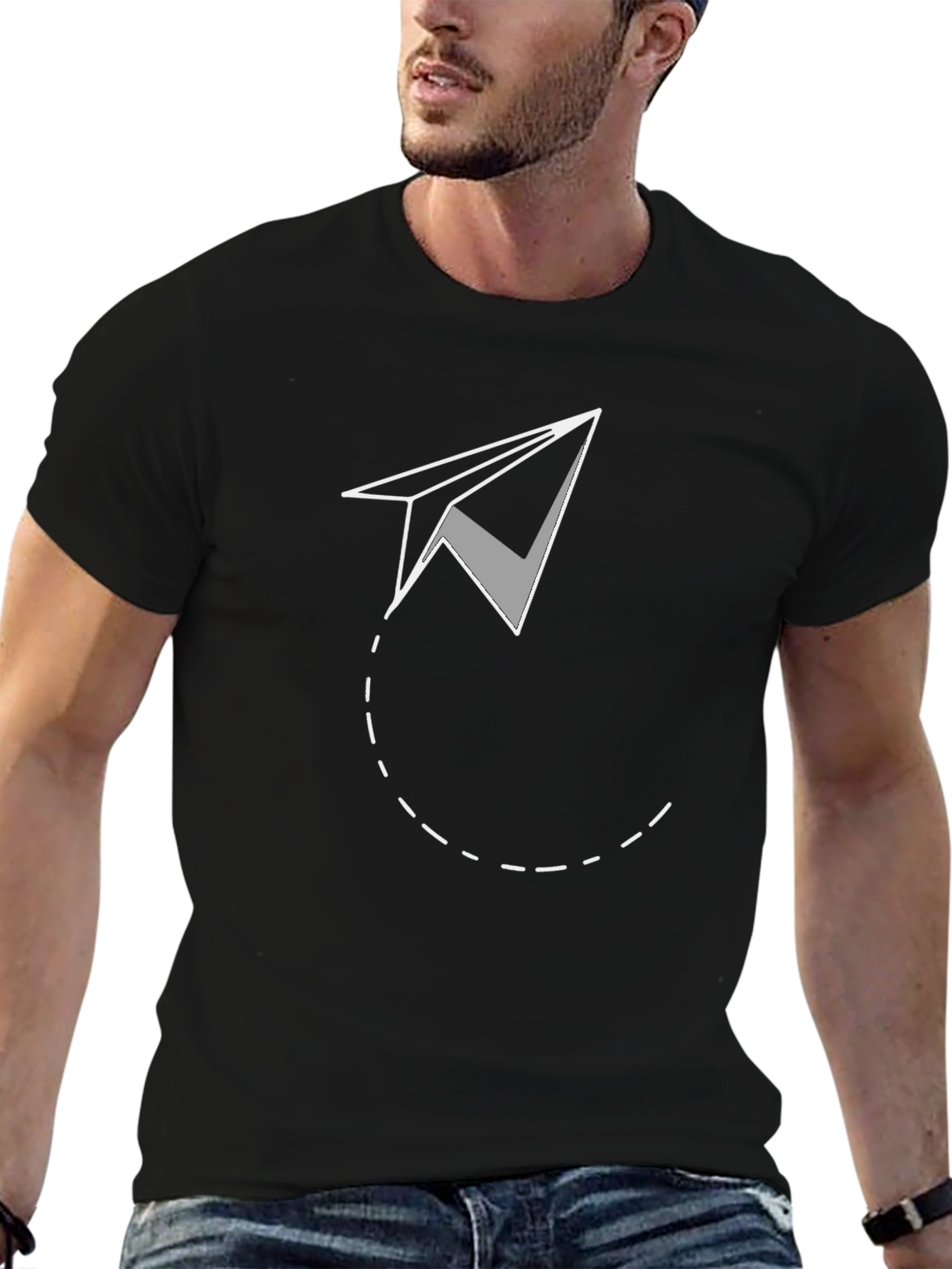 Paper Airplane Graphic Tee - Black Cotton Comfort