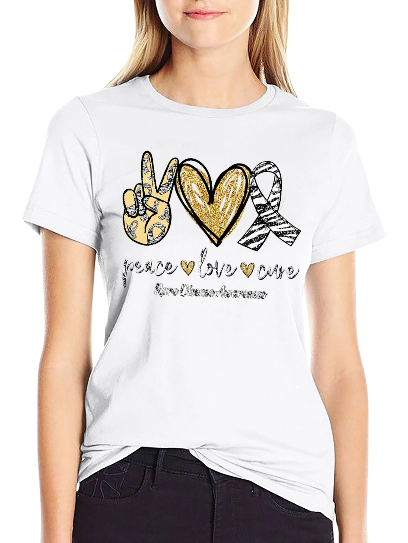 Rare Disease Awareness T-Shirt Peace Love Cure Black