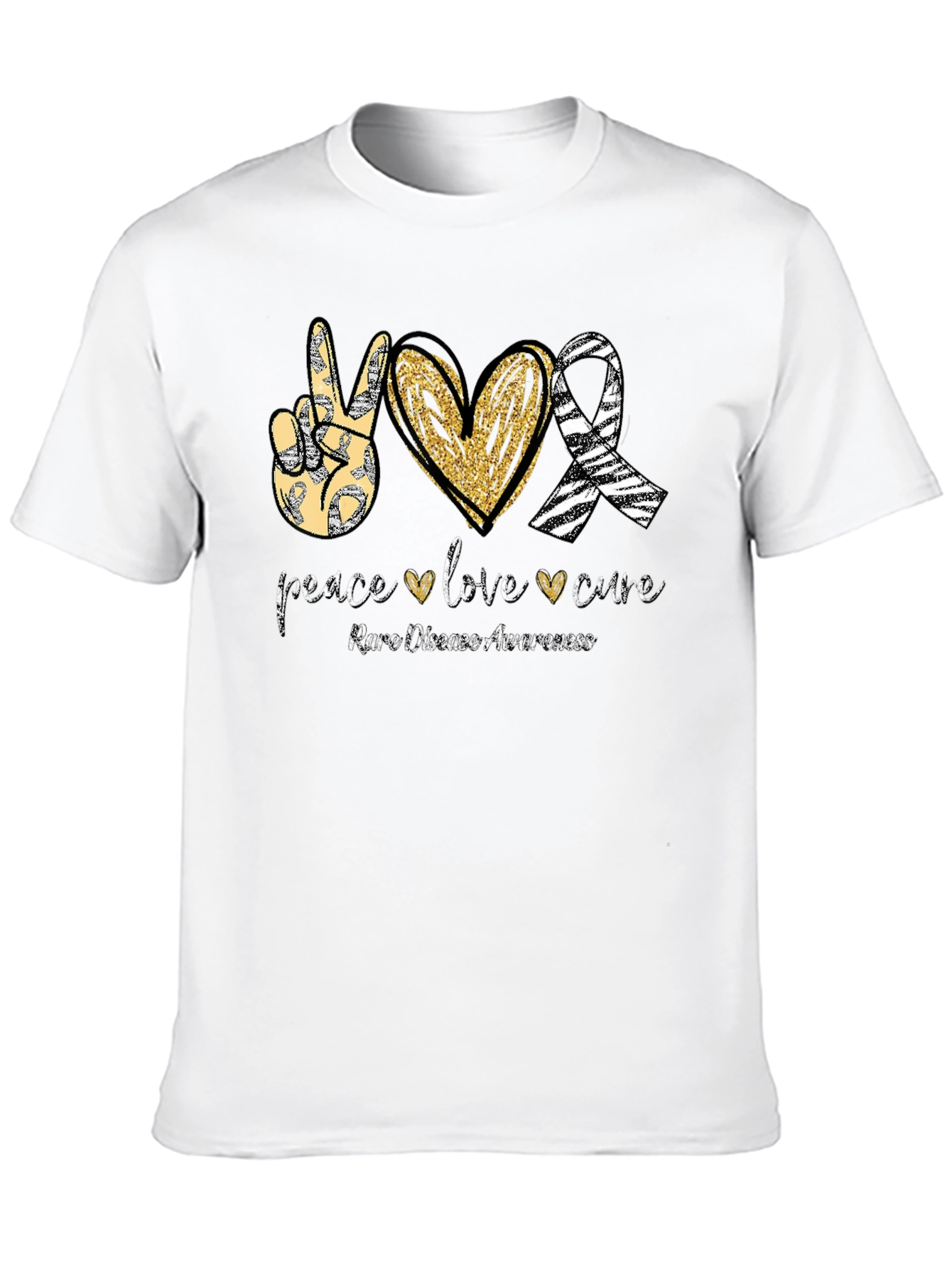 Rare Disease Awareness T-Shirt Peace Love Cure Black