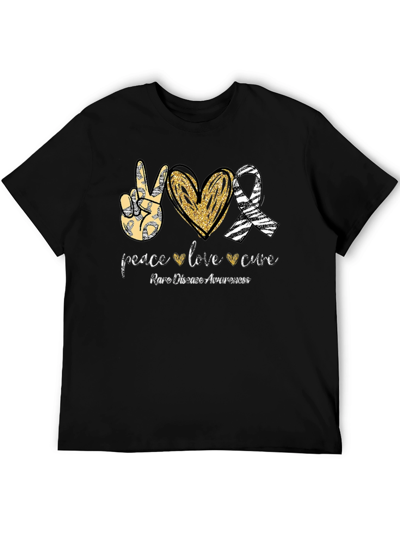 Rare Disease Awareness T-Shirt Peace Love Cure Black