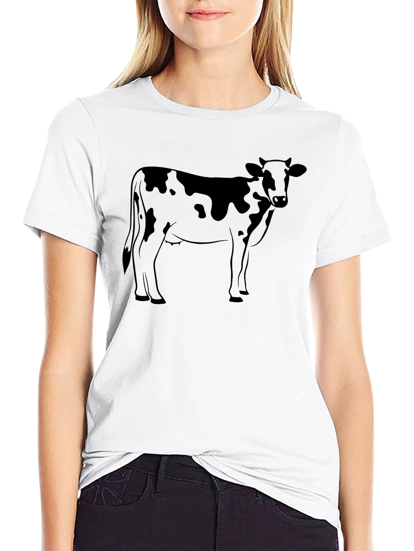 Cow Graphic T-Shirt - Black Crew Neck Tee