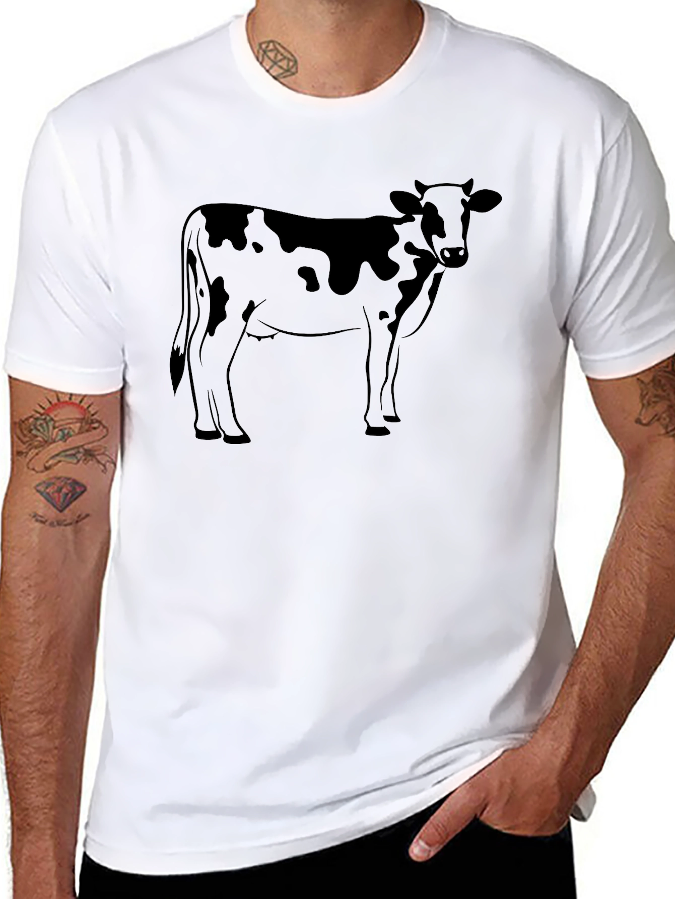 Cow Graphic T-Shirt - Black Crew Neck Tee