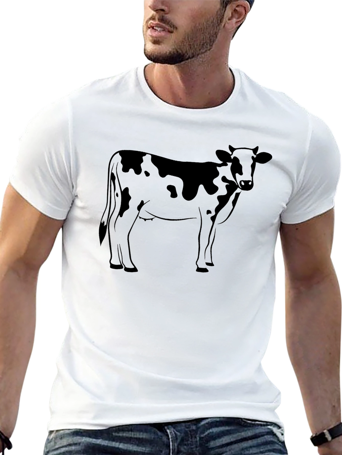 Cow Graphic T-Shirt - Black Crew Neck Tee