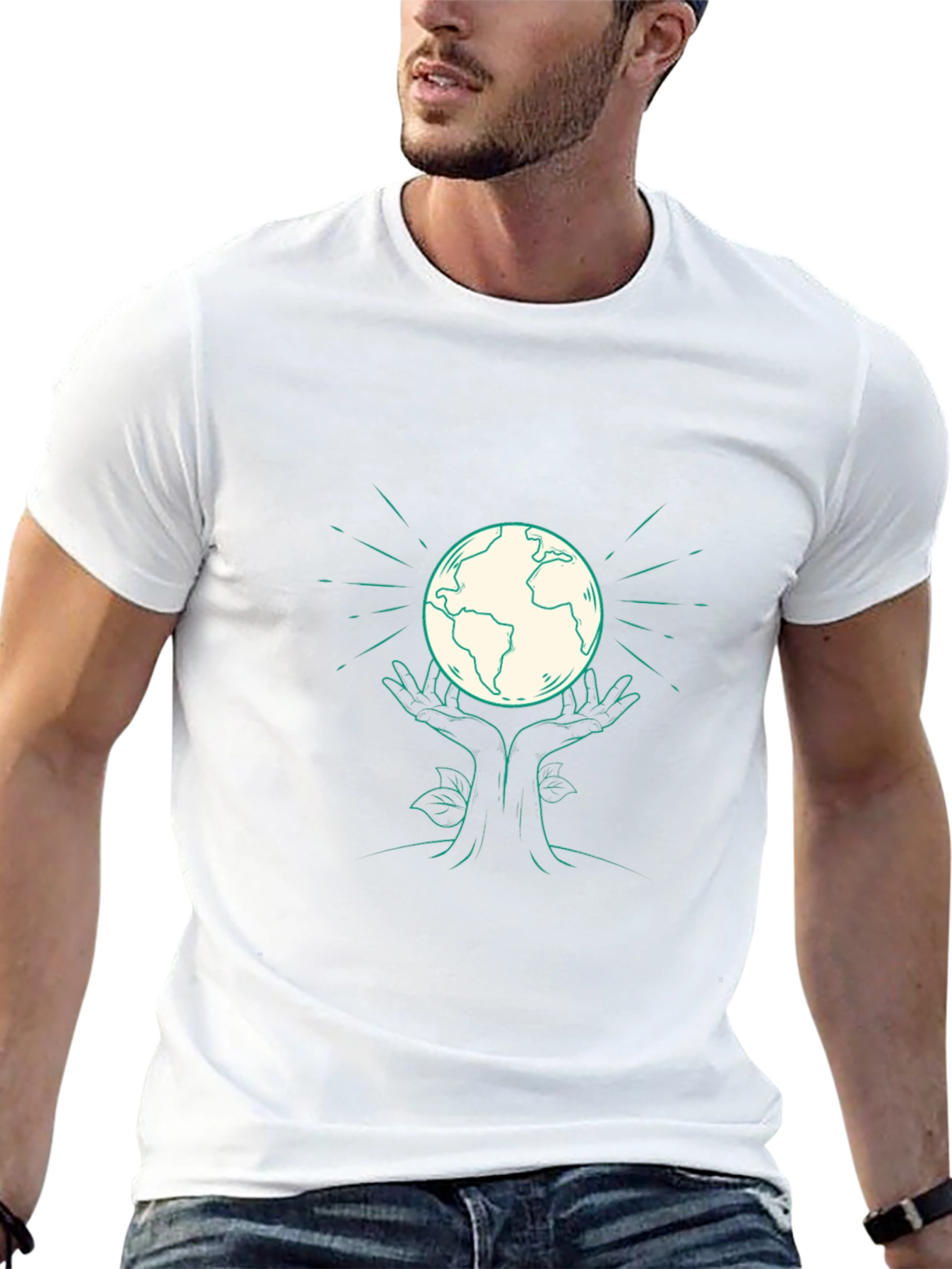 Earth Hands Graphic Tee - Black Cotton T-Shirt