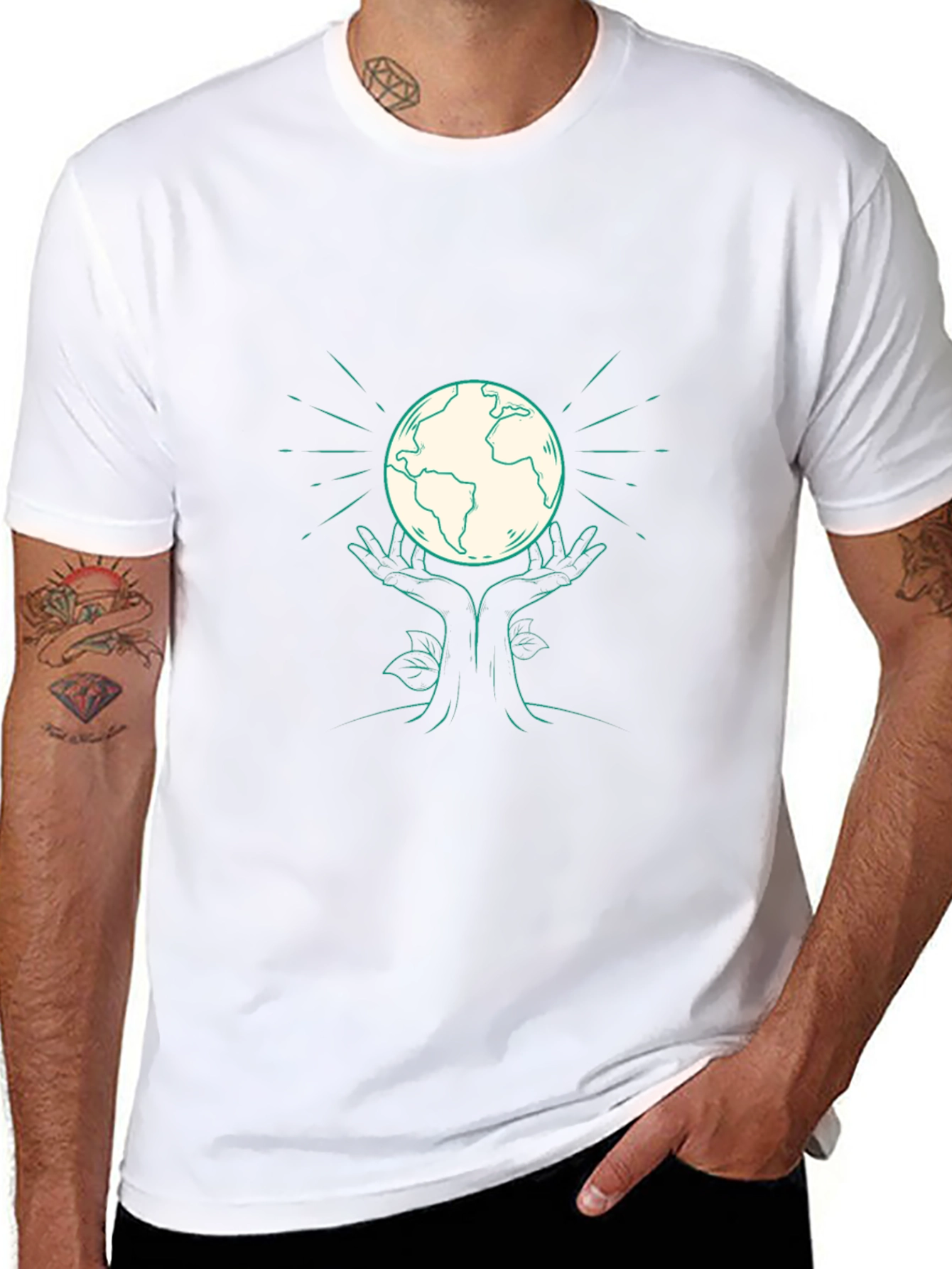 Earth Hands Graphic Tee - Black Cotton T-Shirt