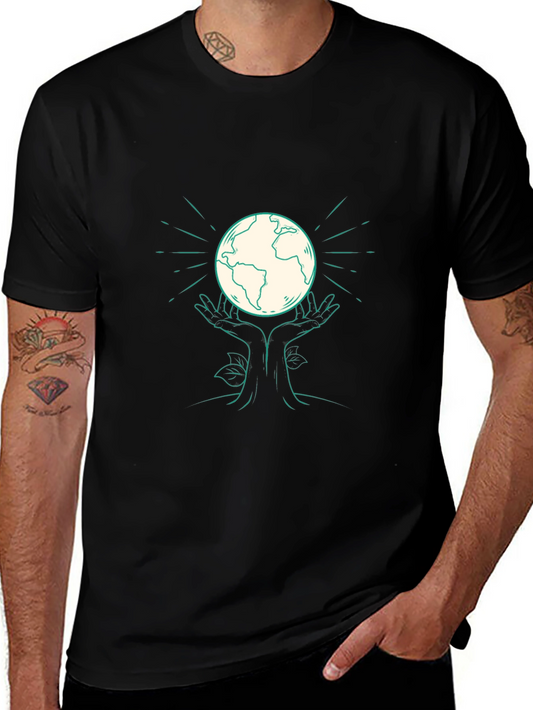 Earth Hands Graphic Tee - Black Cotton T-Shirt