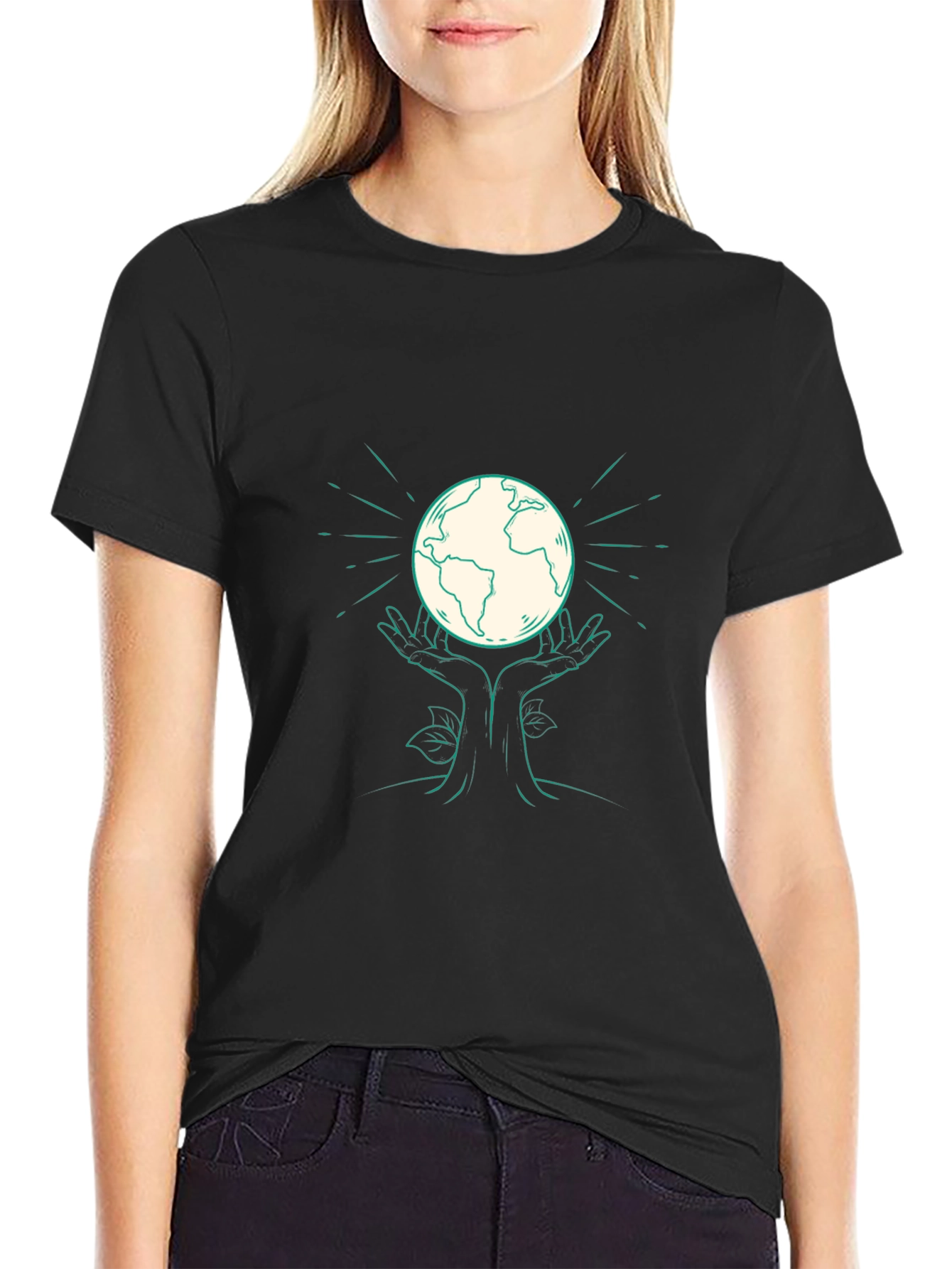 Earth Hands Graphic Tee - Black Cotton T-Shirt