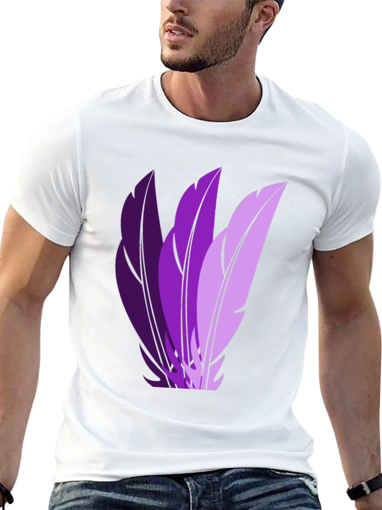 Stylish Black T-Shirt with Purple Feather Design