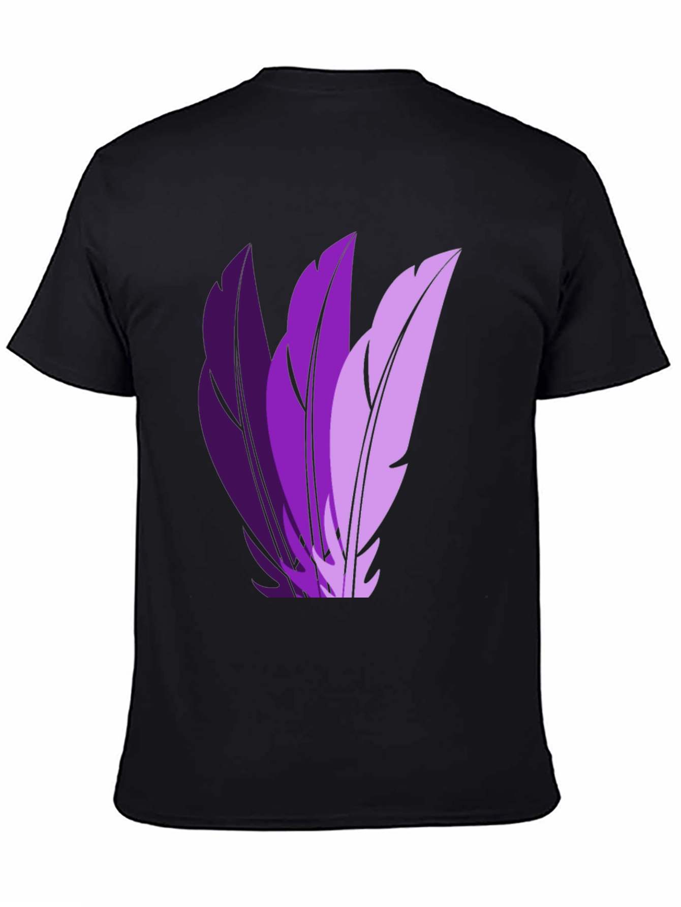 Stylish Black T-Shirt with Purple Feather Design