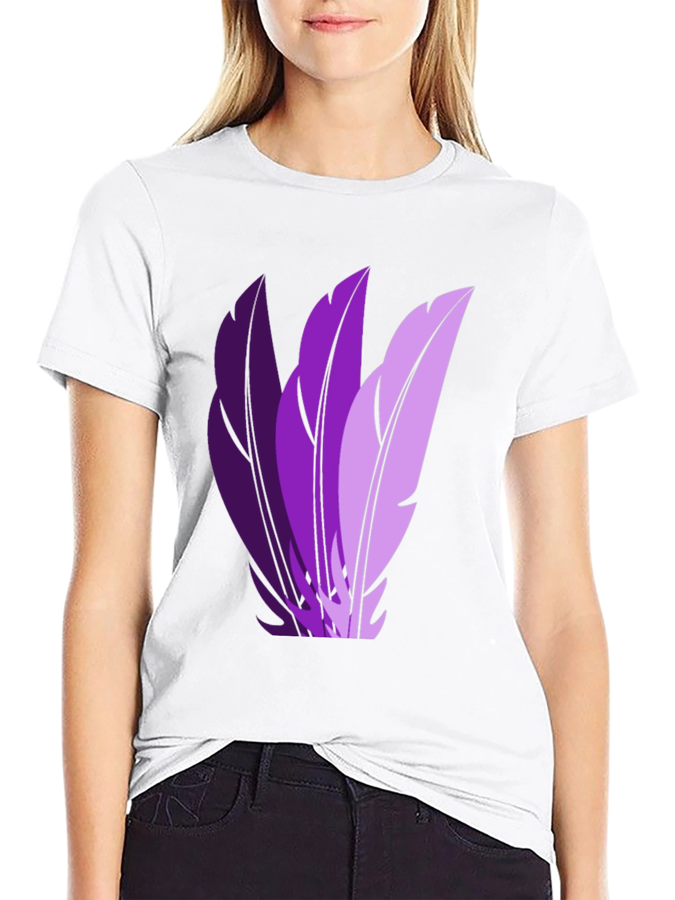 Stylish Black T-Shirt with Purple Feather Design