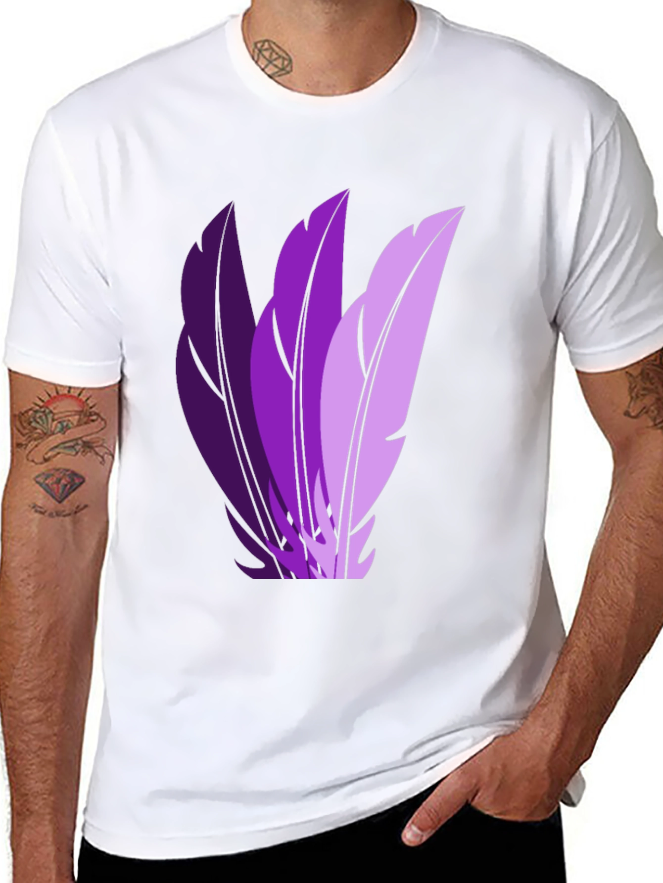 Stylish Black T-Shirt with Purple Feather Design