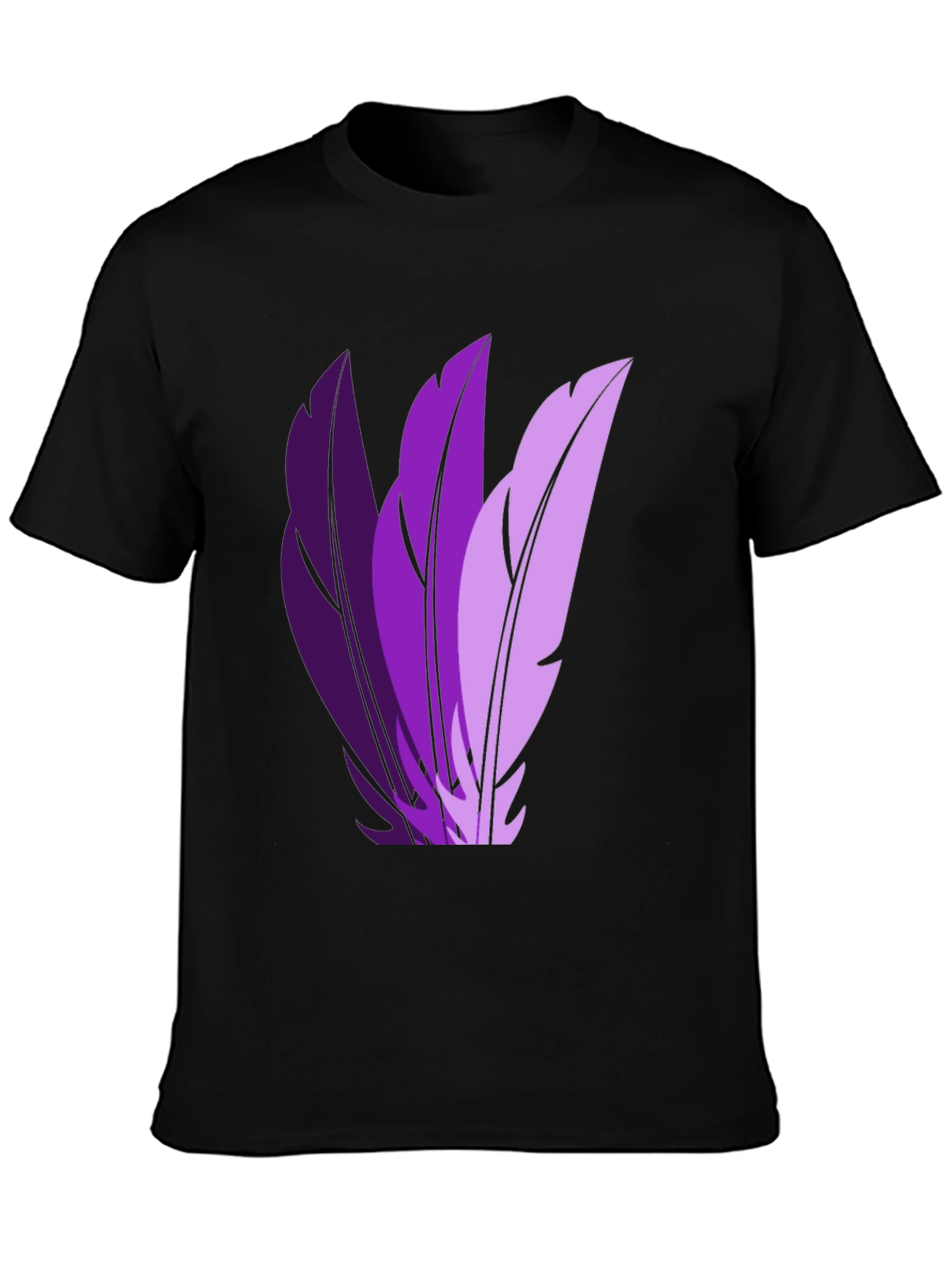 Stylish Black T-Shirt with Purple Feather Design