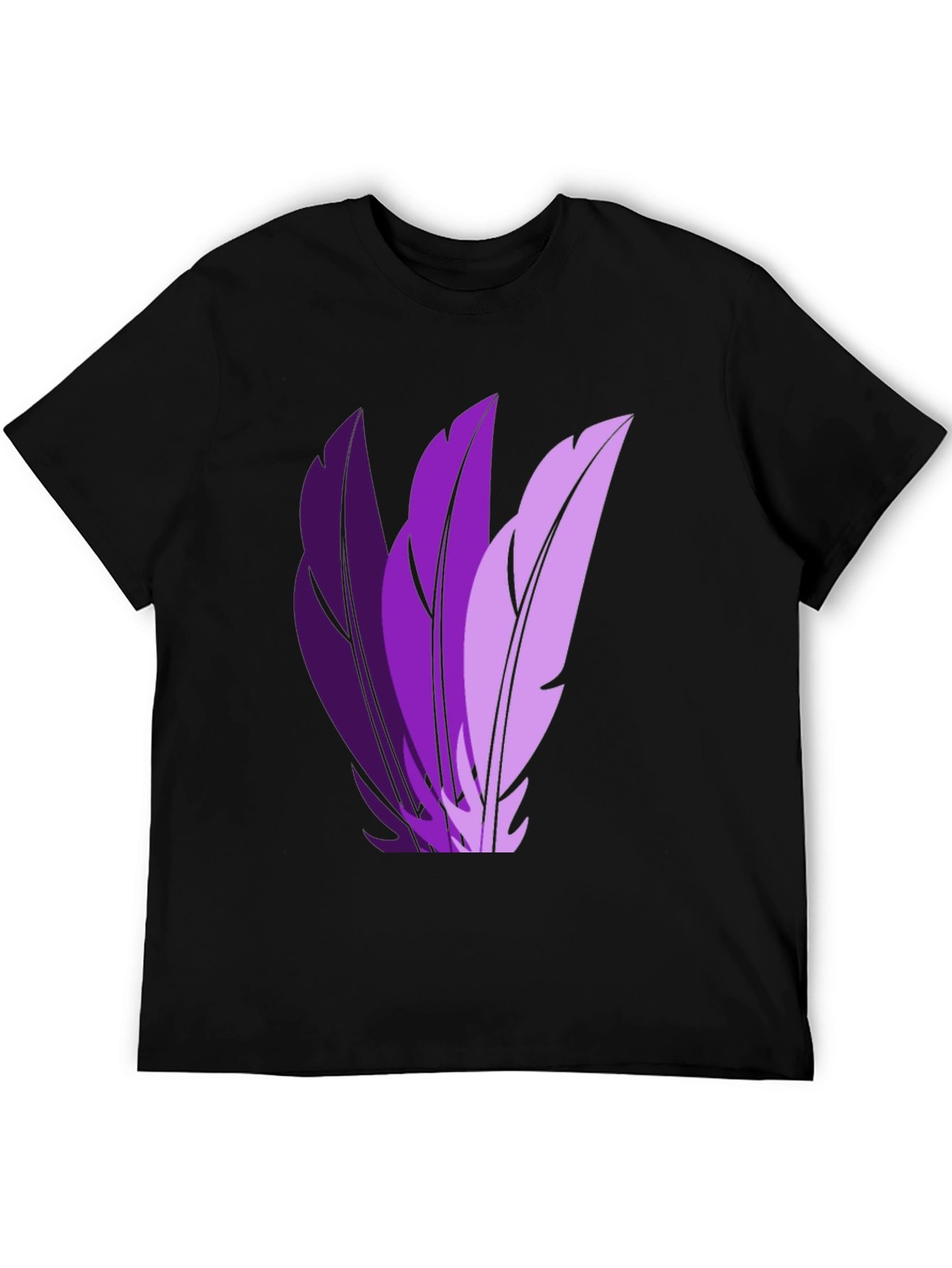 Stylish Black T-Shirt with Purple Feather Design
