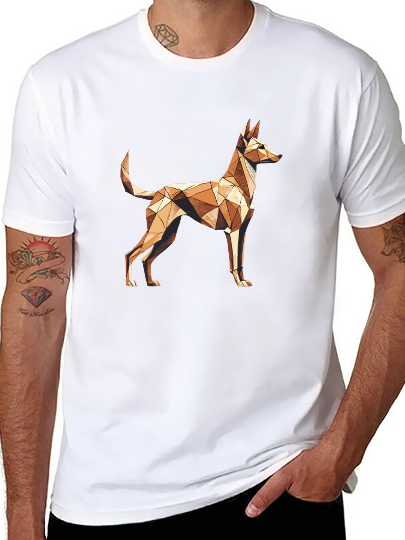 Geometric Dog Print T-Shirt - Stylish Abstract Design