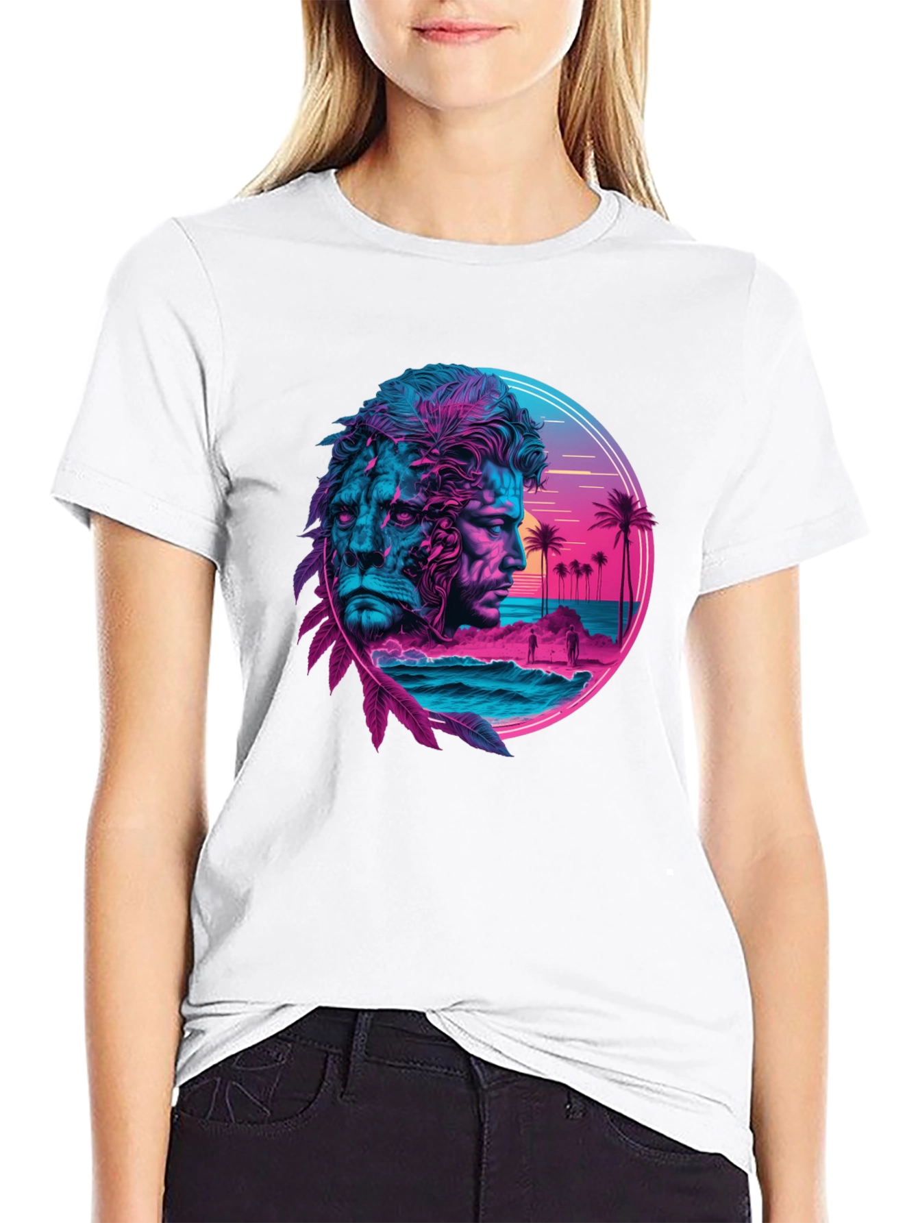 Neon Lion Man Graphic Black T-Shirt