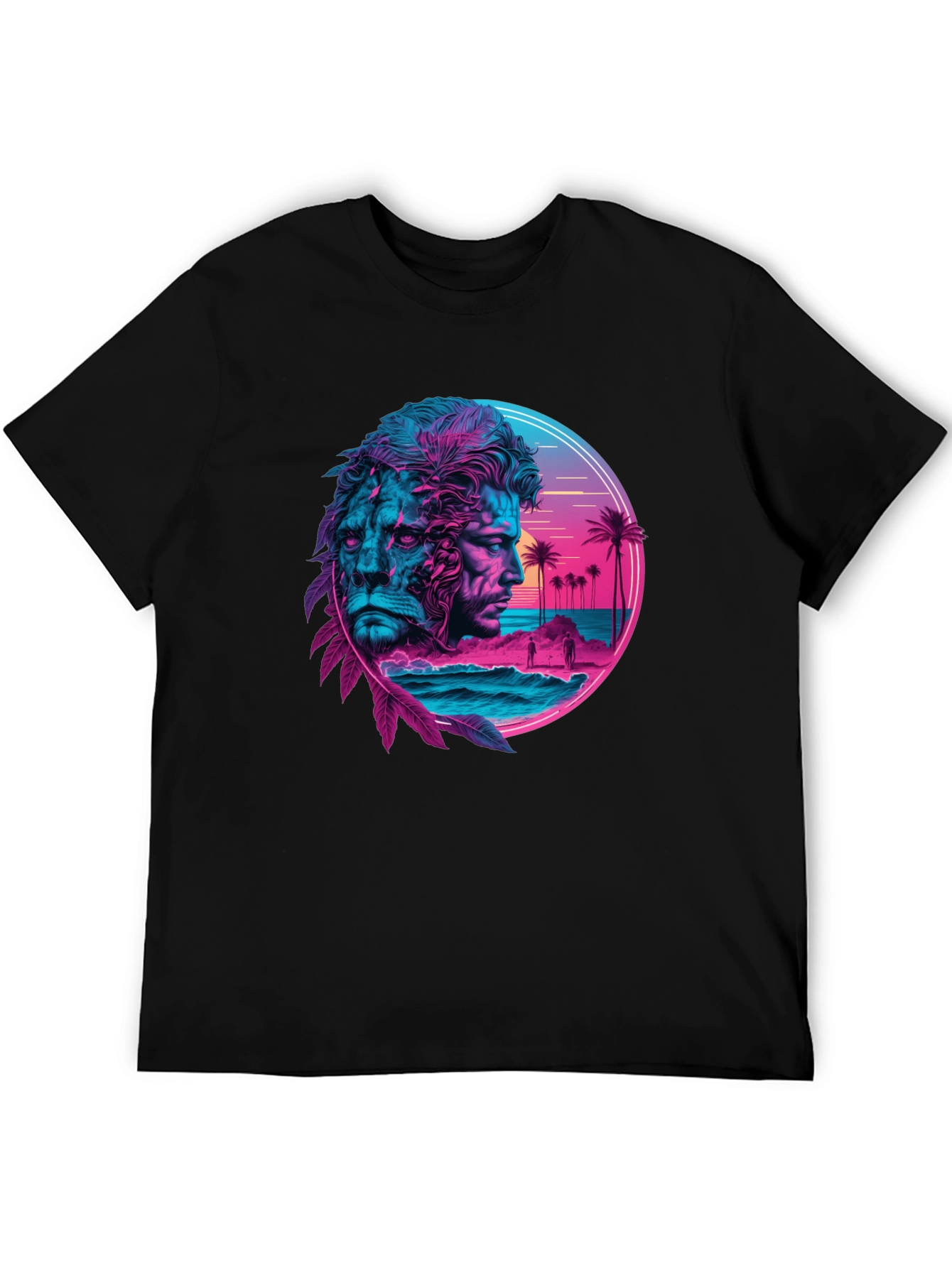 Neon Lion Man Graphic Black T-Shirt