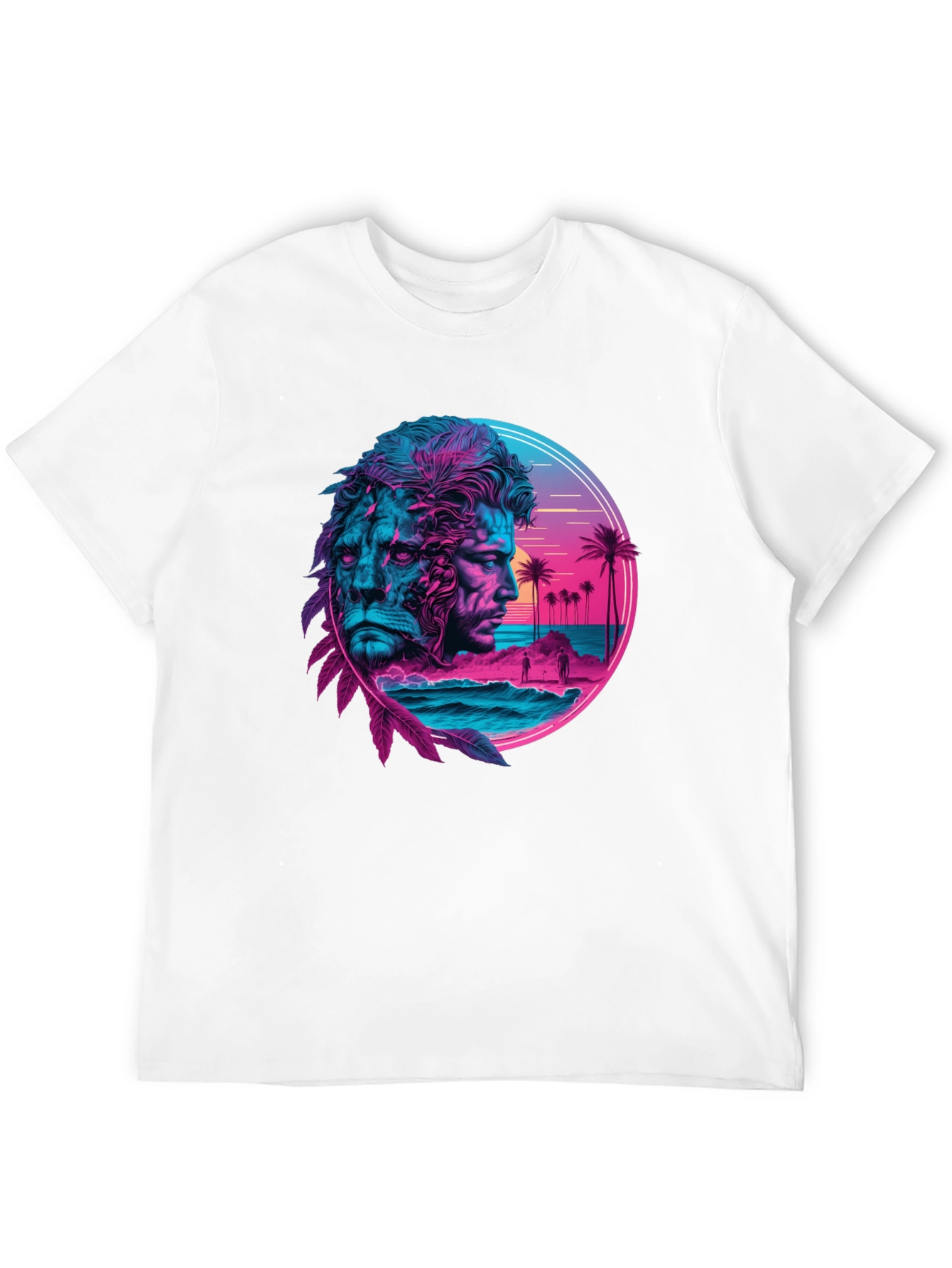 Neon Lion Man Graphic Black T-Shirt