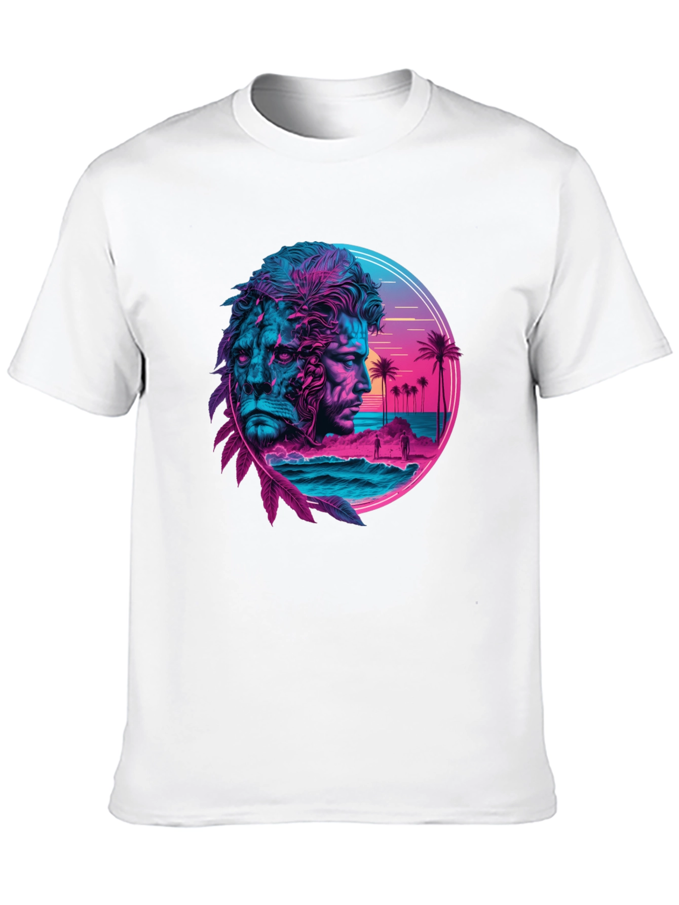 Neon Lion Man Graphic Black T-Shirt