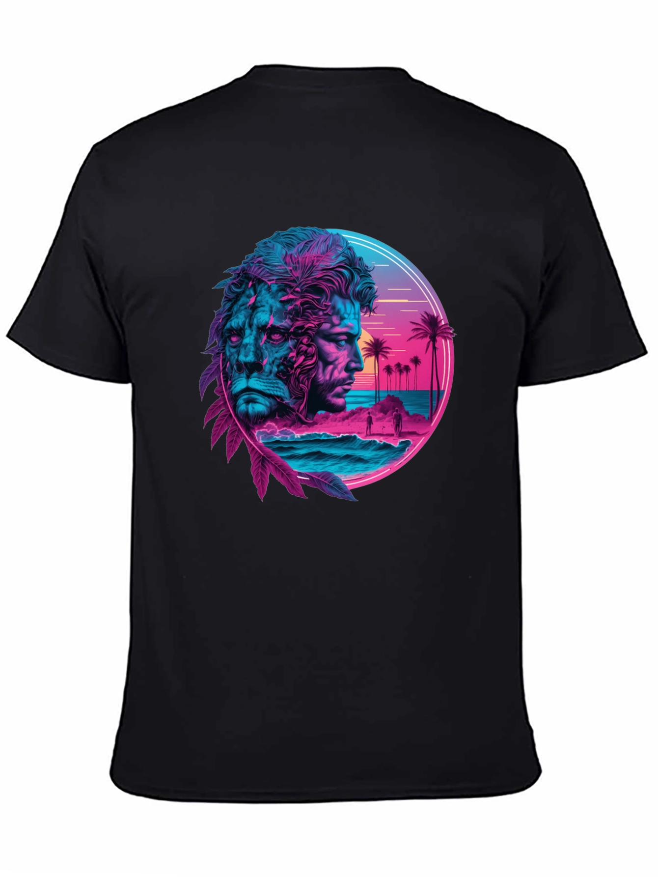 Neon Lion Man Graphic Black T-Shirt