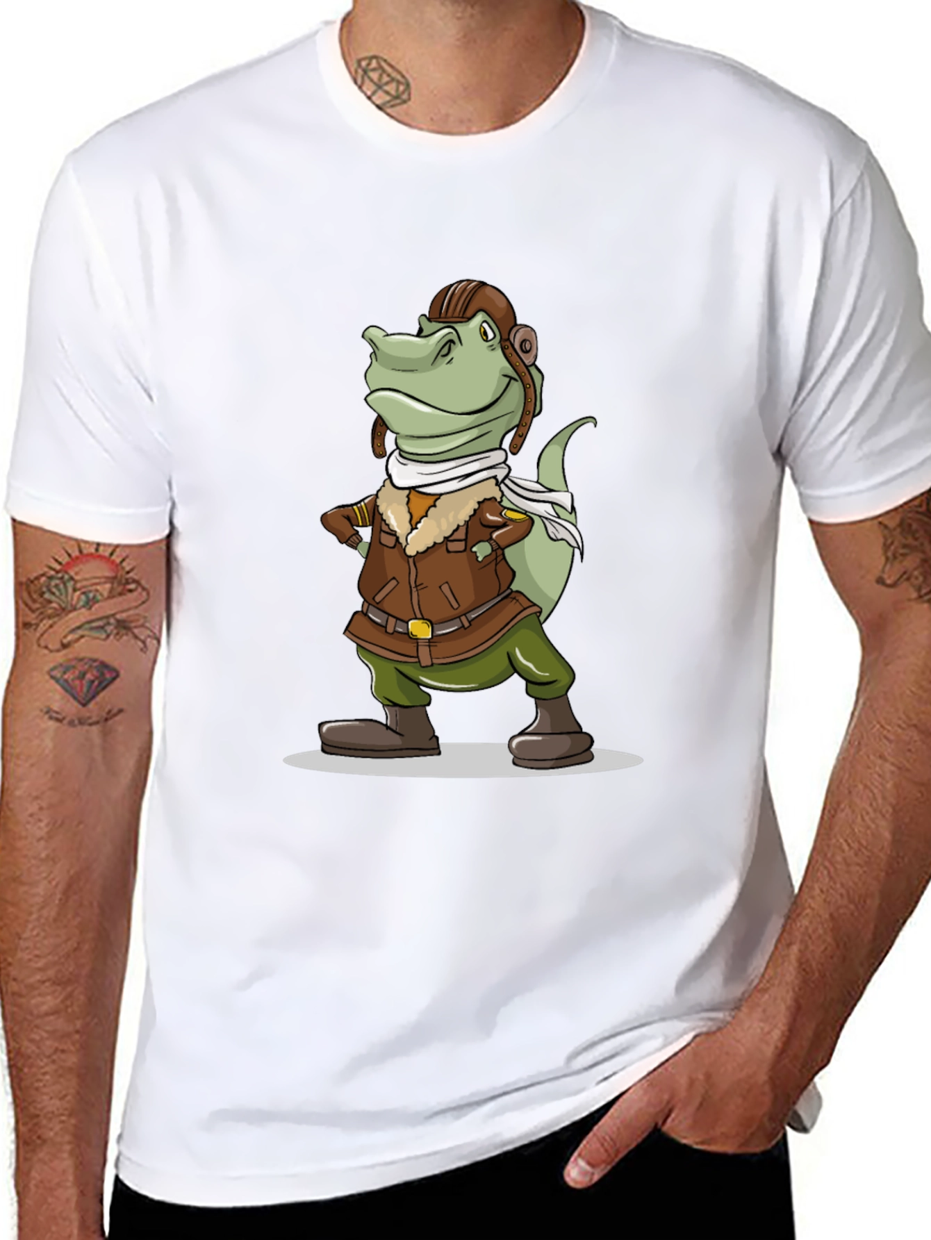 Aviator Dinosaur Graphic Tee - Novelty Cartoon T-Shirt