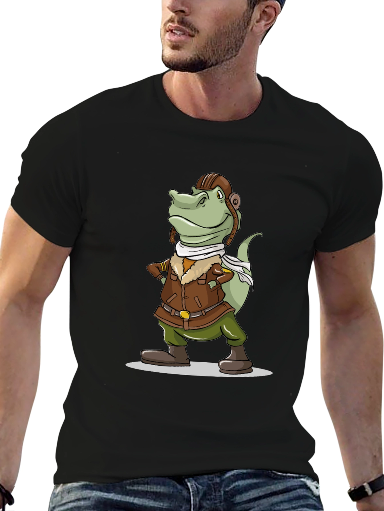 Aviator Dinosaur Graphic Tee - Novelty Cartoon T-Shirt