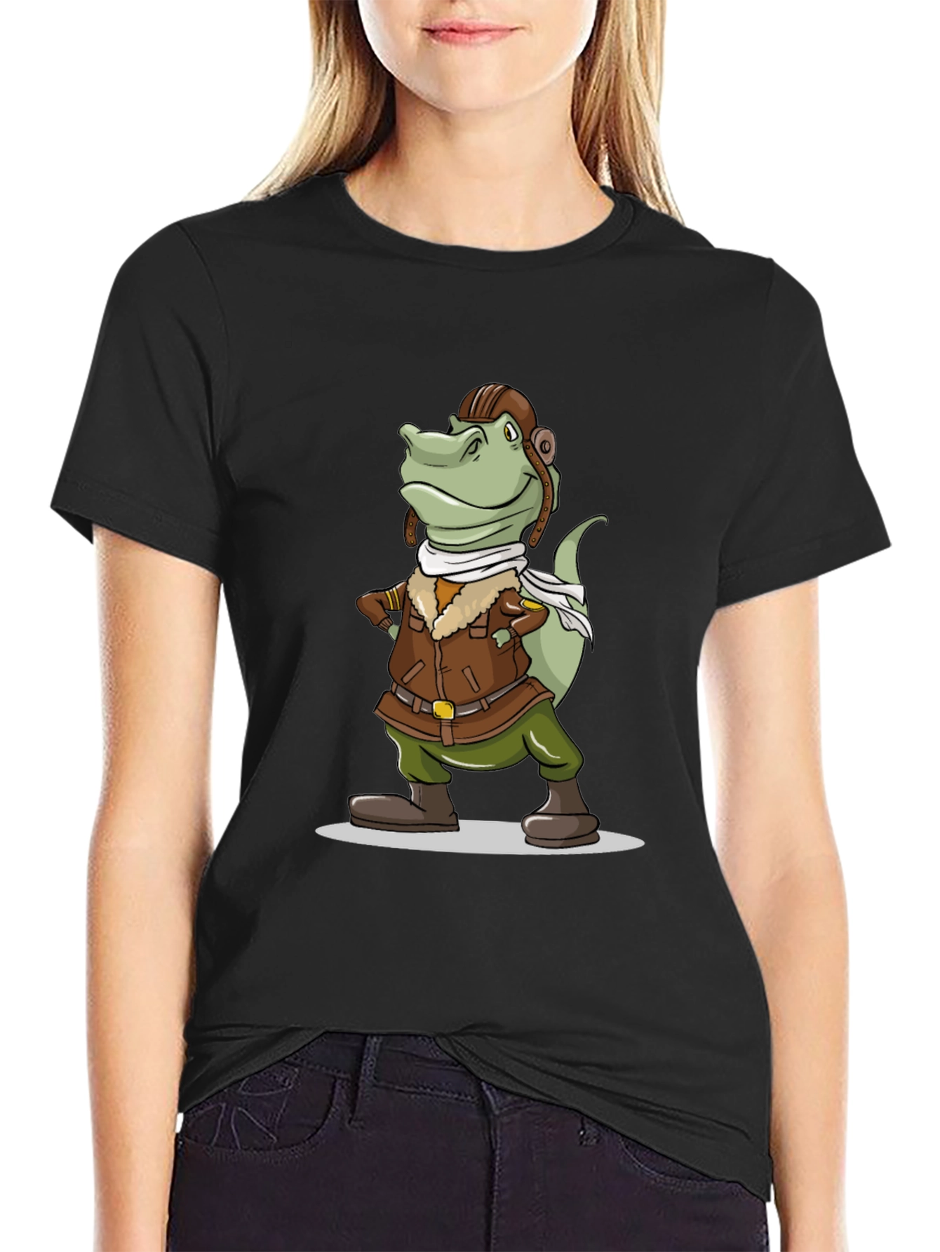 Aviator Dinosaur Graphic Tee - Novelty Cartoon T-Shirt