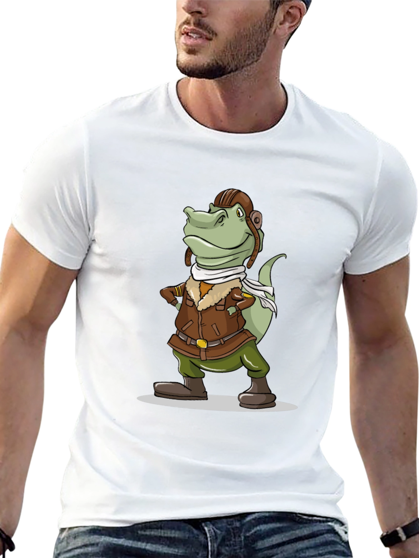 Aviator Dinosaur Graphic Tee - Novelty Cartoon T-Shirt