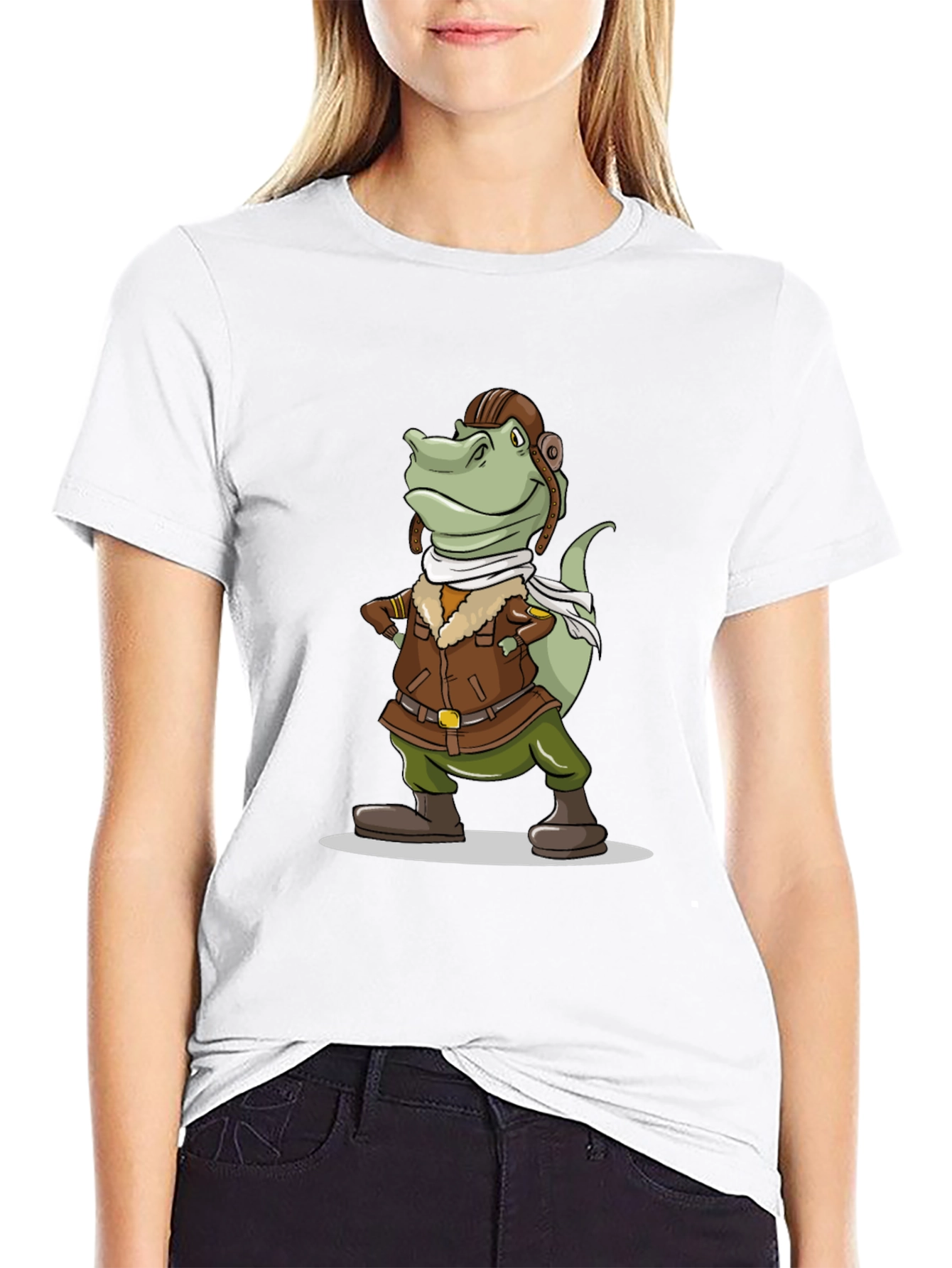 Aviator Dinosaur Graphic Tee - Novelty Cartoon T-Shirt