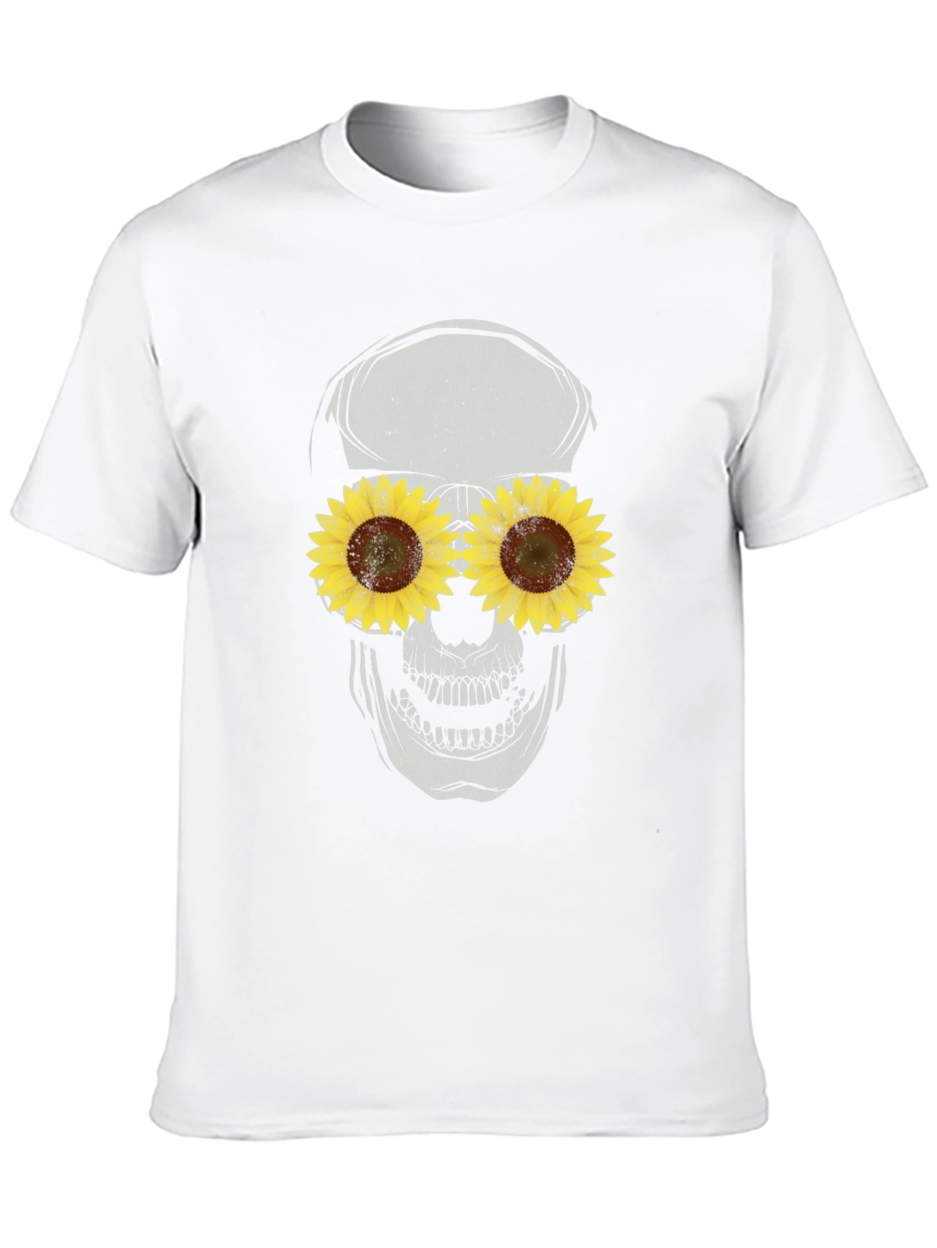 Sunflower Skull Graphic Tee - Black Cotton T-Shirt