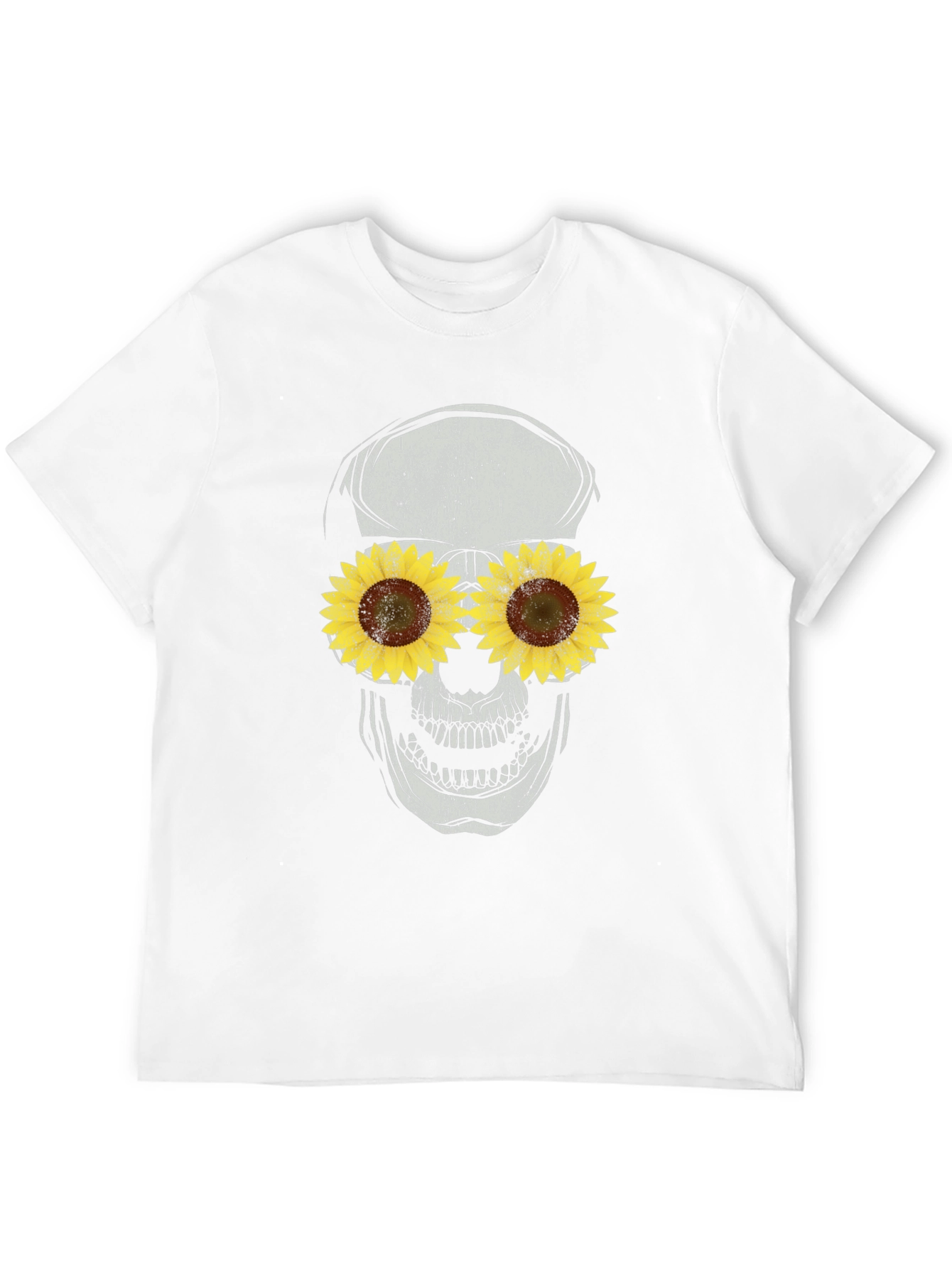 Sunflower Skull Graphic Tee - Black Cotton T-Shirt